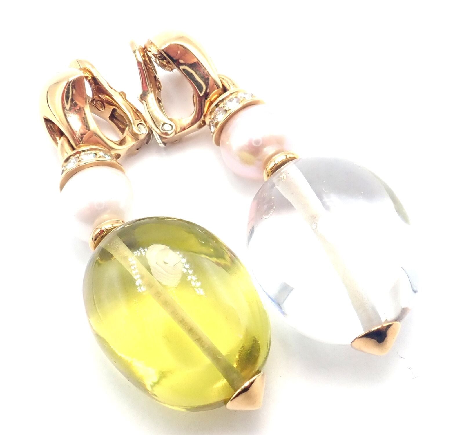 Authentic Bulgari Bvlgari 18k Gold Diamond Pearl Peridot Crystal Drop Earrings for Women - Luxury Statement Jewelry for Parties, Weddings & Special Occasions