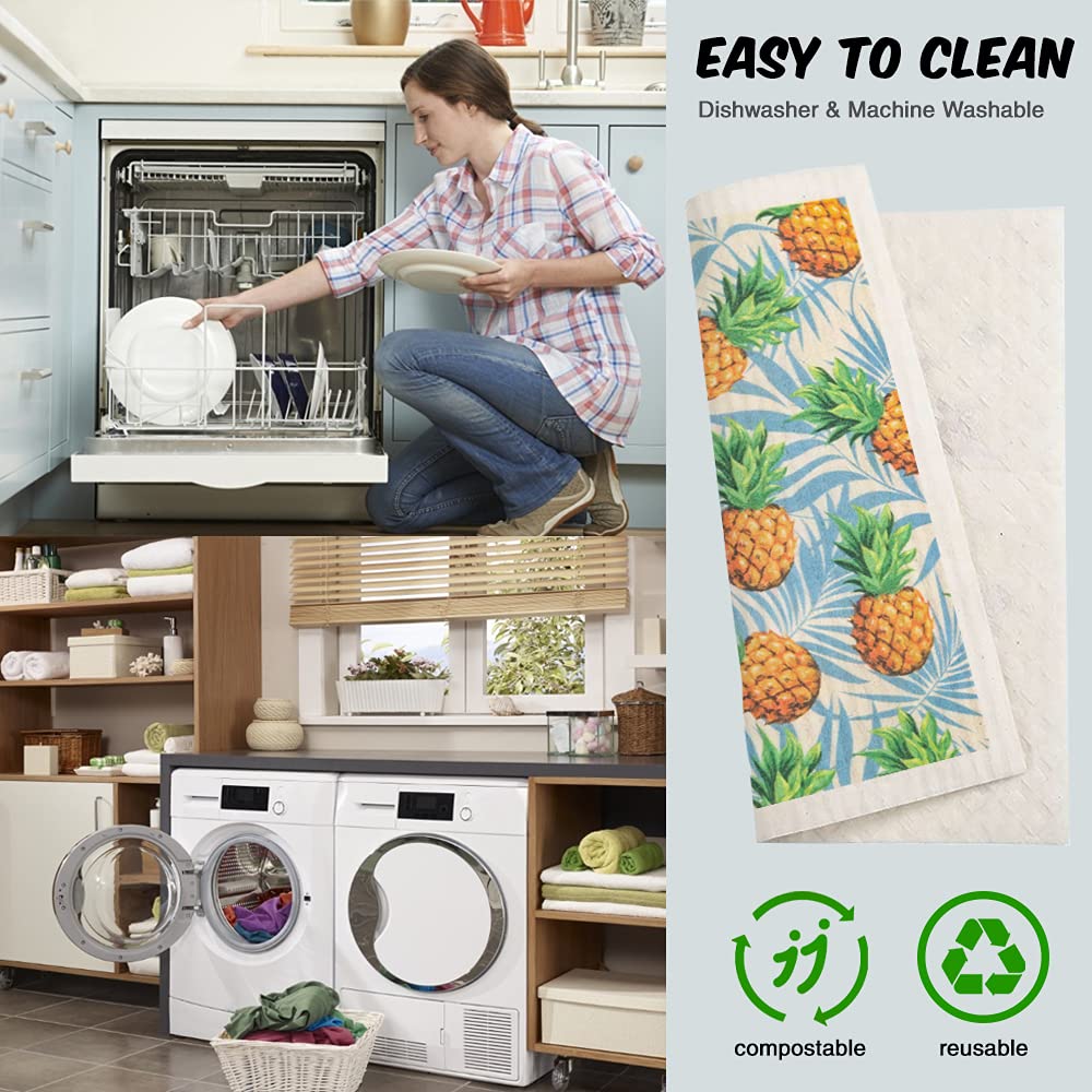 Reusable Swedish Dishcloths - 6 Pack Kitchen Sponge Cloths for Cleaning Dishes & Countertops