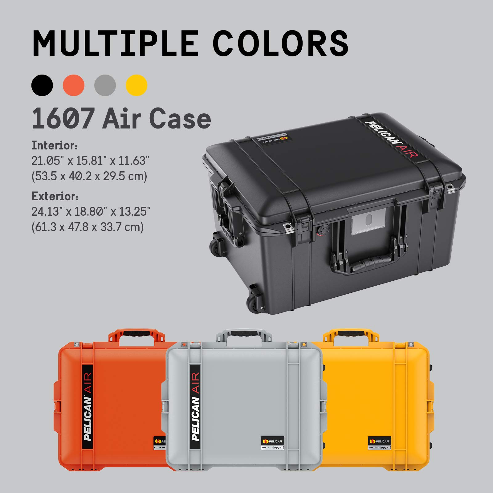Pelican Air 1607 Waterproof Hard Case with Customizable Foam Interior - Yellow | Shockproof & Dustproof Protective Case for Camera, Drone, Electronics | Perfect for Travel, Outdoor Adventures & Equipment Storage