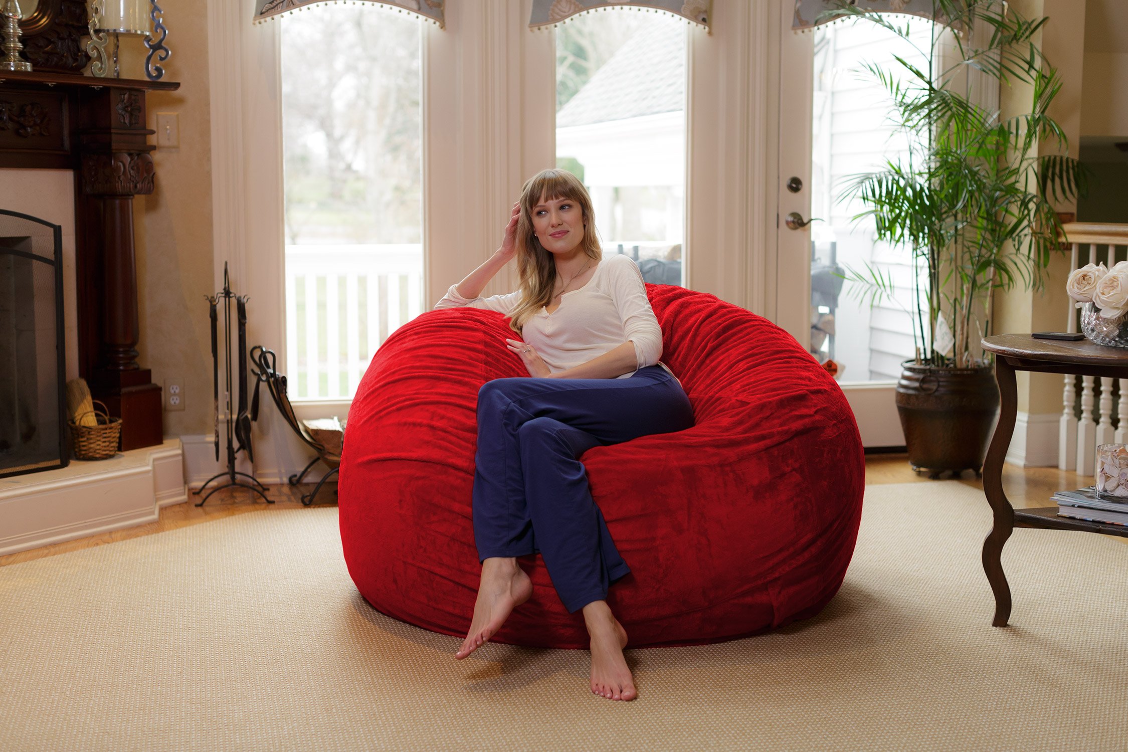 Chill Sack Bean Bag Chair - 6ft Giant Memory Foam Bean Bag Sofa with Soft Microfiber Cover (Red Furry) - Perfect for Living Rooms, Game Rooms & Dorm Lounging