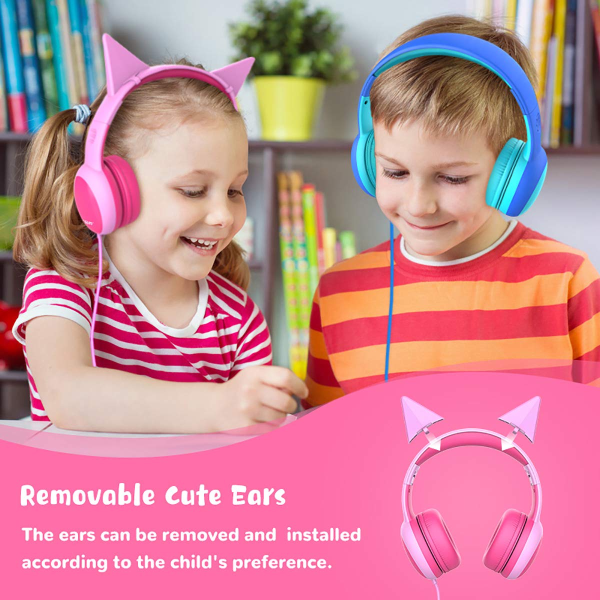 Gorsun Kids Headphones with Volume Limit | Cat Ear Toddler Headphones | Wired Over-Ear Headphones for Boys & Girls | Stereo Sound Children's Headset for School, Travel & Home Use