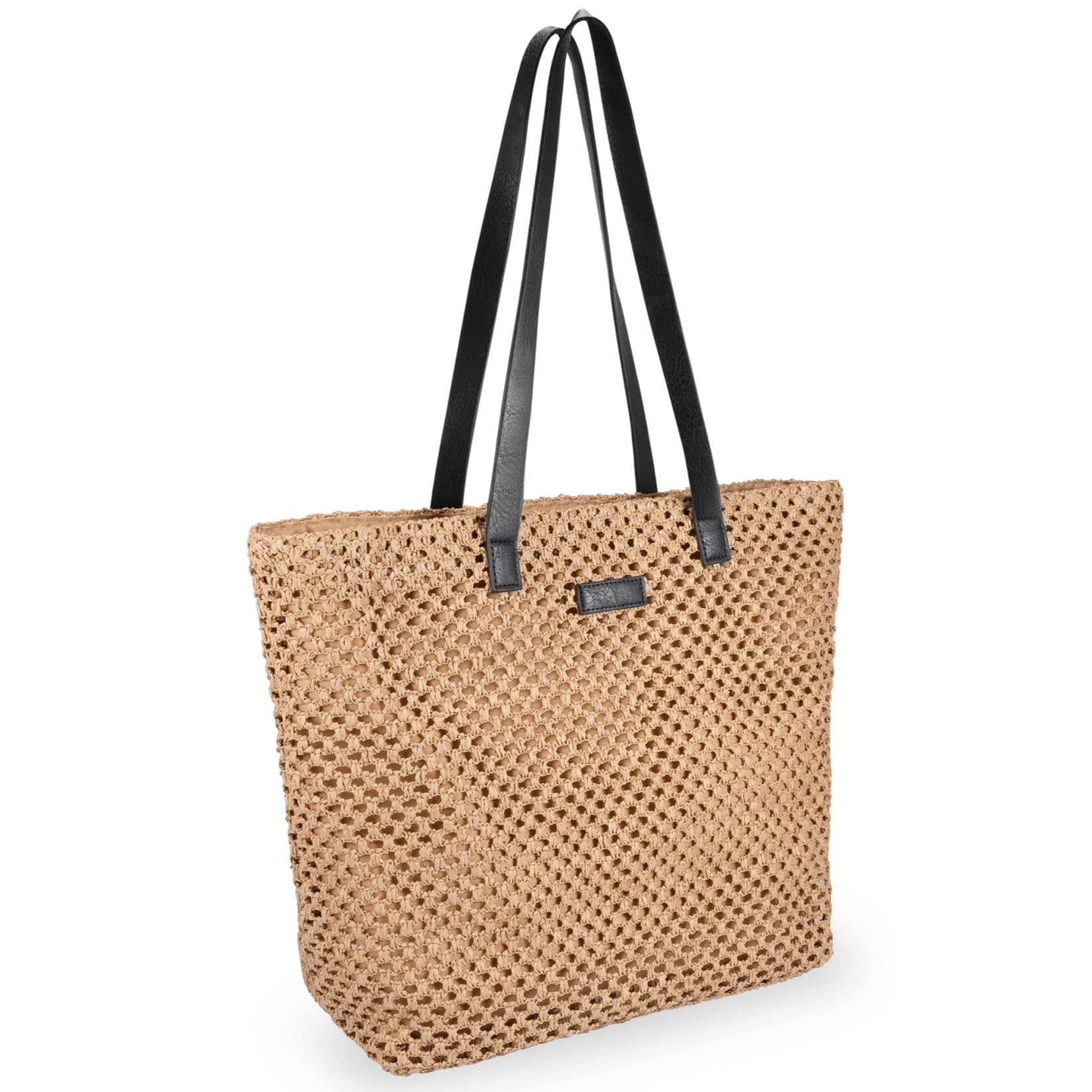 Women's Foldable Straw Beach Bag - Large Woven Tote with Zipper for Pool & Summer Outings