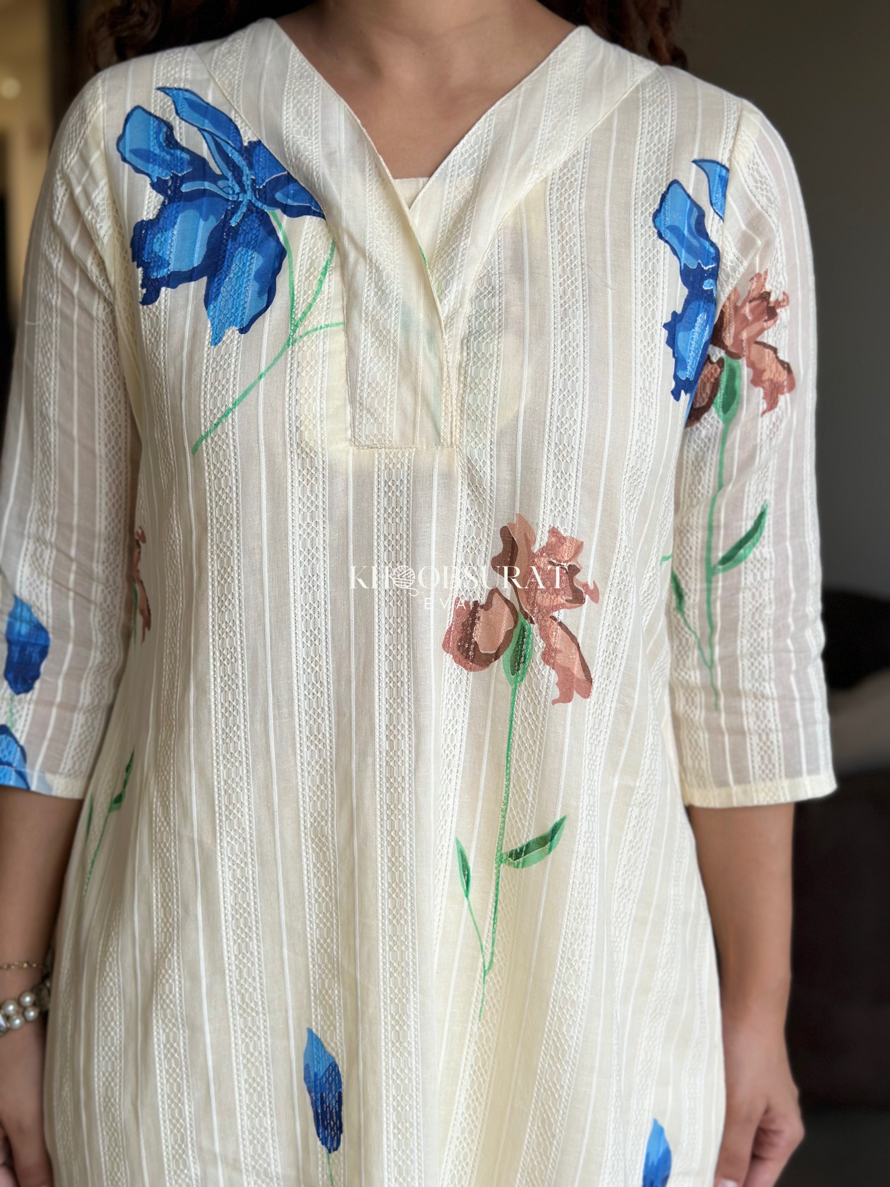 DEVI WHITE BLOOMING FLORAL KURTA SET - Elegant Indian Ethnic Wear for Women | Perfect for Festivals, Weddings & Special Occasions
