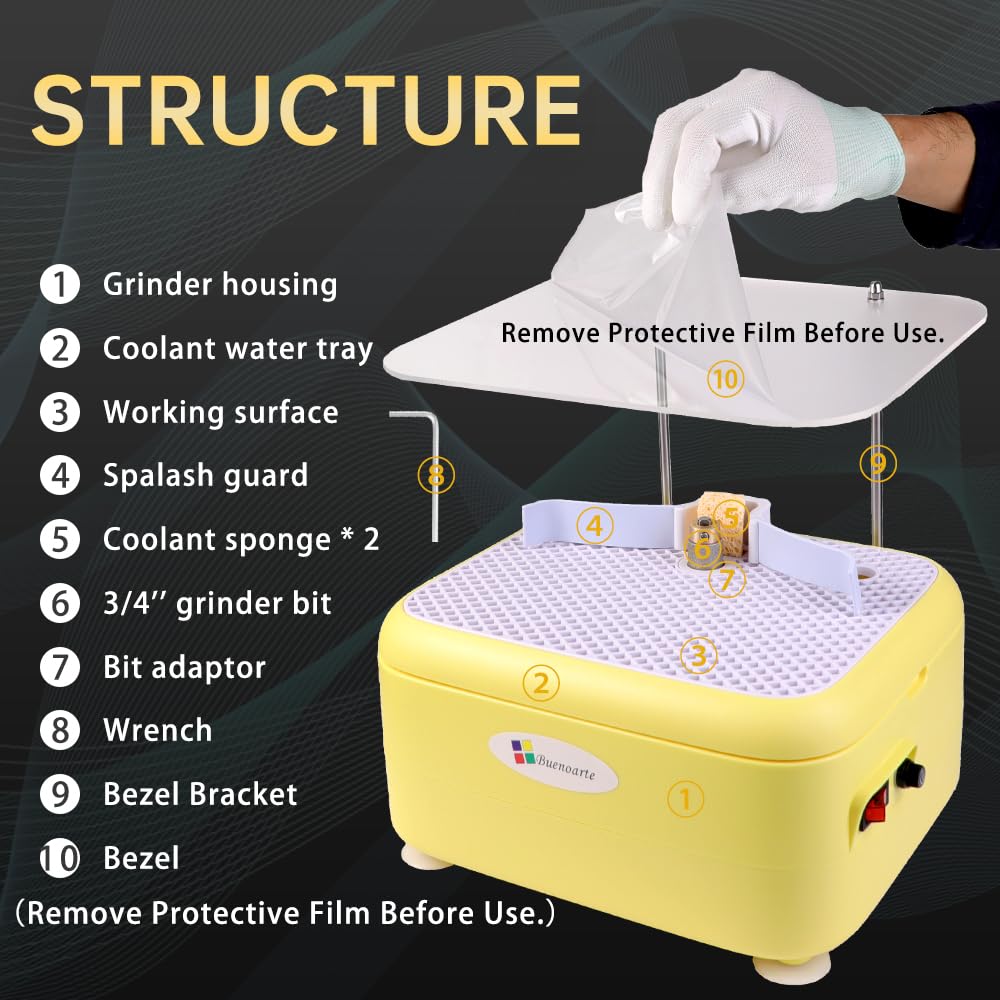 Portable Stained Glass Grinder Machine - Mini Glass & Ceramic Grinding Tool Kit for DIY Crafts, Art Projects & Jewelry Making (Yellow) - Perfect for Mosaic, Stained Glass Art & Home Decor