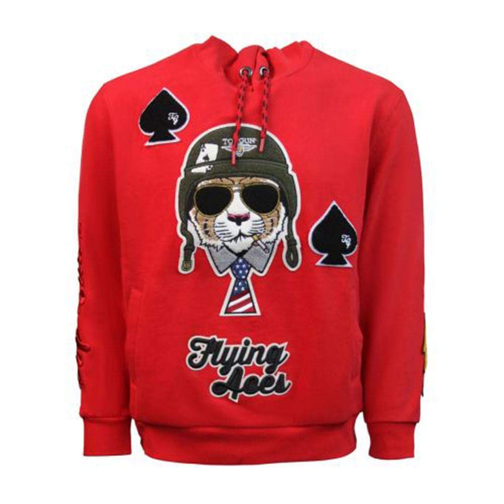 Top Gun Flying Aces Pullover Hoodie for Men - Red Cotton Sweatshirt with Vintage Design | Perfect for Casual Wear, Movie Fans & Aviation Enthusiasts