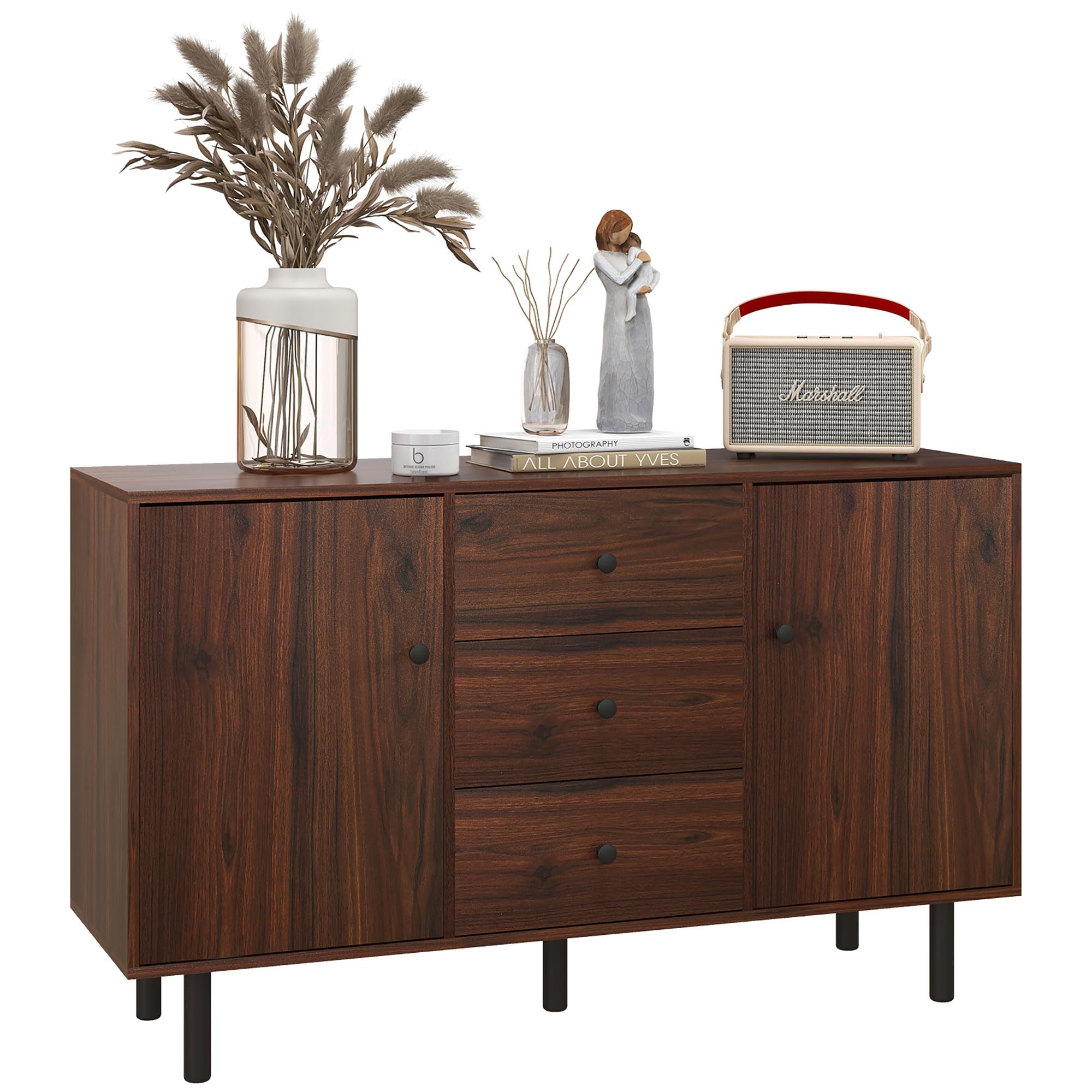 HOMCOM Sideboard Buffet Cabinet - Kitchen Storage Cabinet with 2 Cupboards, 3 Drawers & Adjustable Shelves - Coffee Bar Cabinet for Living Room, Entryway, Dining Room - Brown Wooden Buffet Table for Home Decor & Storage
