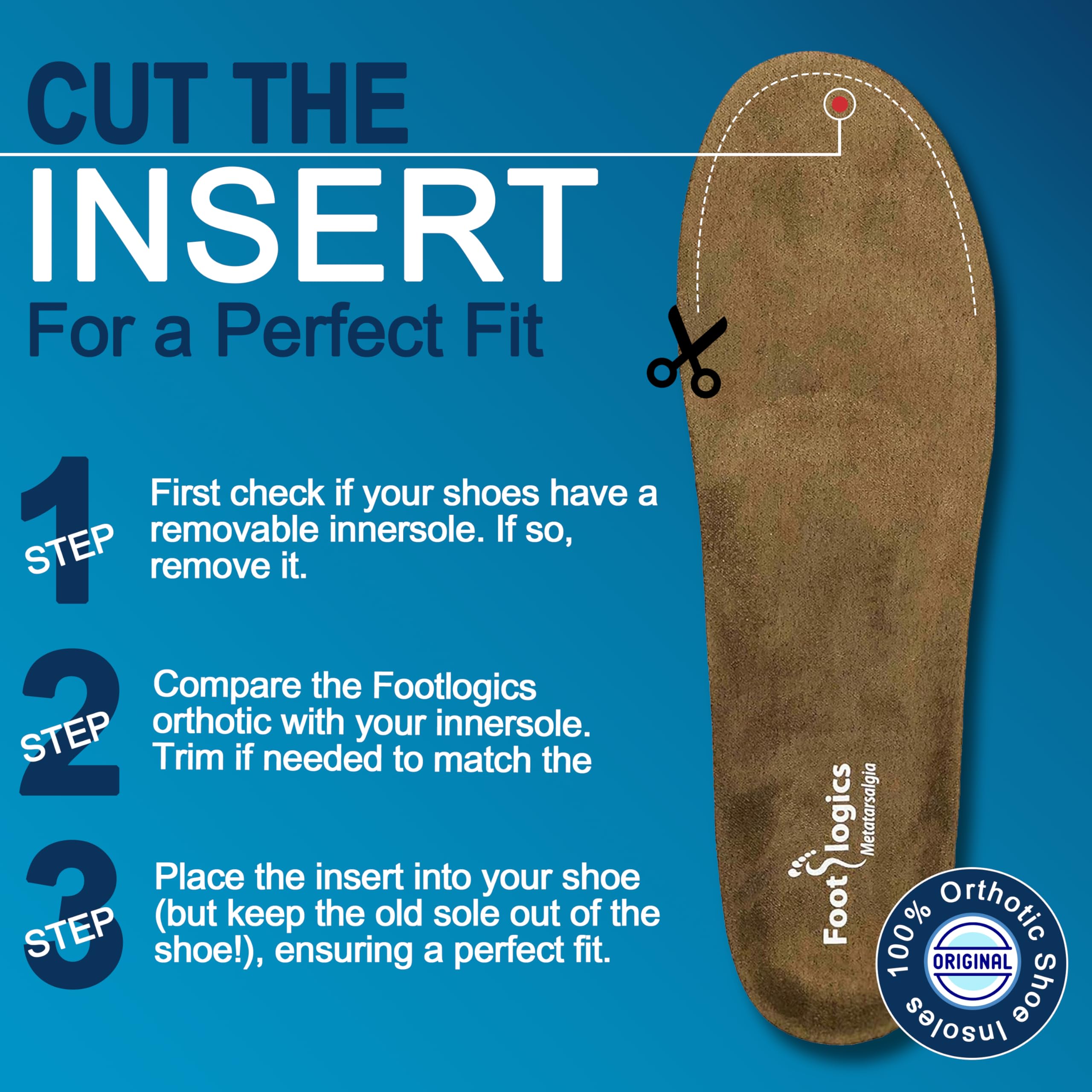 Orthotic Shoe Insoles for Ball of Foot Pain Relief - Metatarsal Support for Morton’s Neuroma, Flat Feet & Metatarsalgia - Full Length XLarge Cushioned Inserts - Perfect for Running, Walking & All-Day Comfort