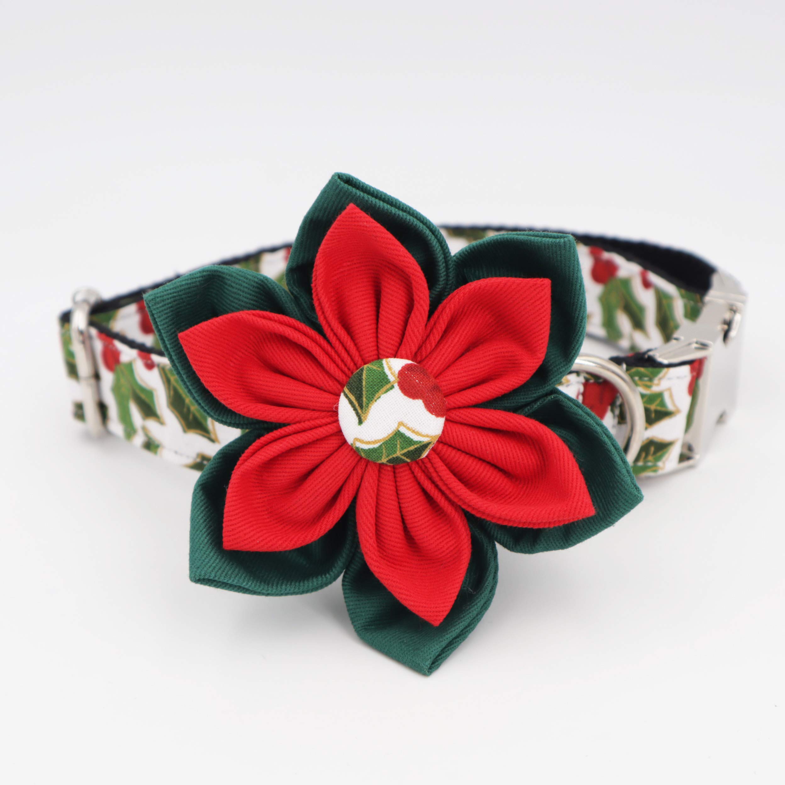 Christmas Dog Collar with Flower - Adjustable Pet Collar for Small to Medium Dogs, Perfect Holiday Gift for Girl Puppies - Great for Christmas Photos & Holiday Parties