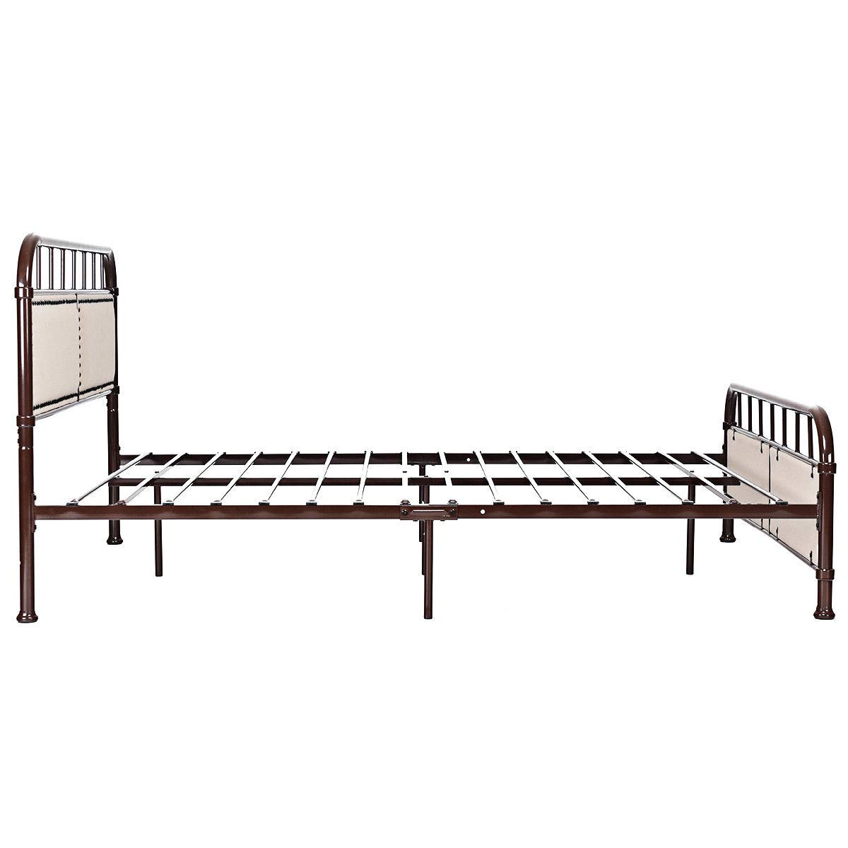 SAFSTAR Heavy Duty Steel Twin/Queen Size Metal Bed Frame with Slat Mattress Foundation, Comfortable Headboard & Footboard - Chocolate Finish | Perfect for Guest Rooms, Dormitories & Small Spaces