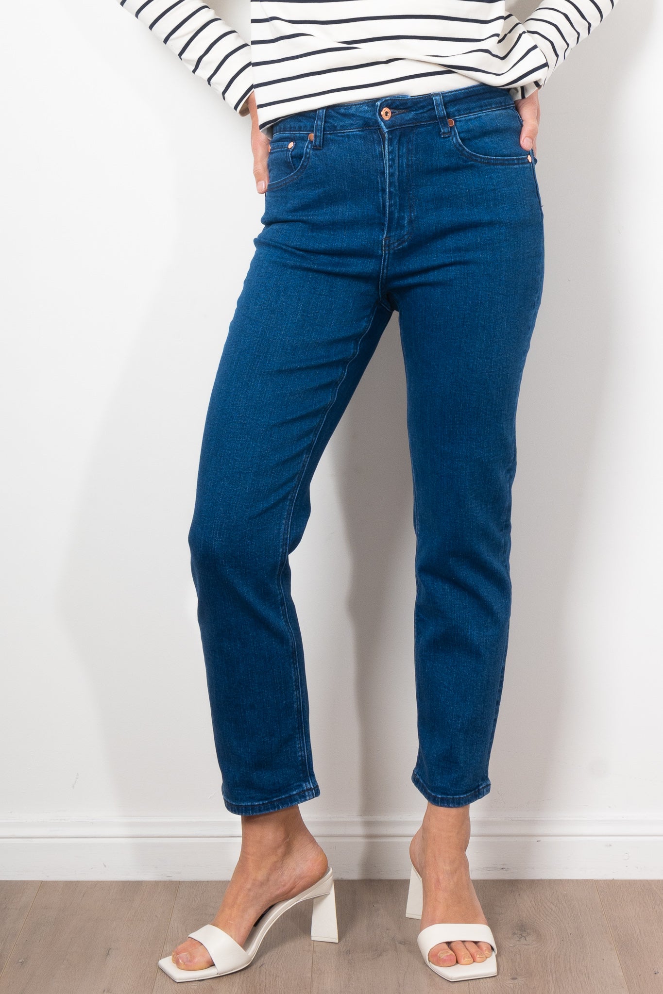 Kireina Rose Jean Mid West Blue - High Waist Distressed Denim Jeans for Women | Perfect for Casual Outfits & Streetwear Fashion