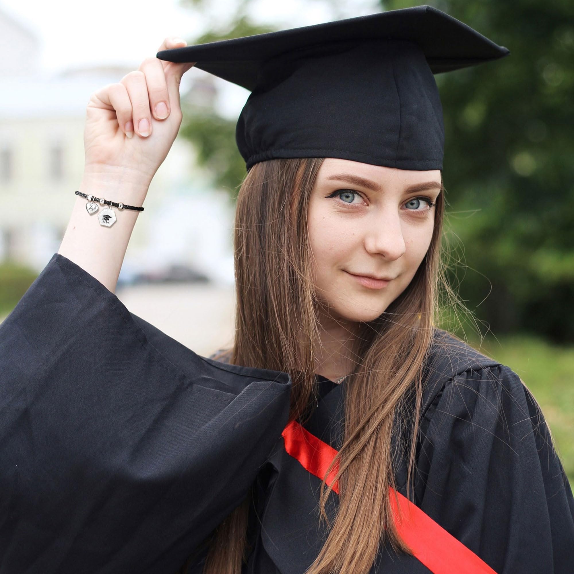 2024 Graduation Bracelets for Women - Personalized L Initial Leather Bracelet, High School & College Graduation Gifts for Her, 8th Grade Promotion Jewelry - Perfect for Ceremonies, Parties & Special Occasions