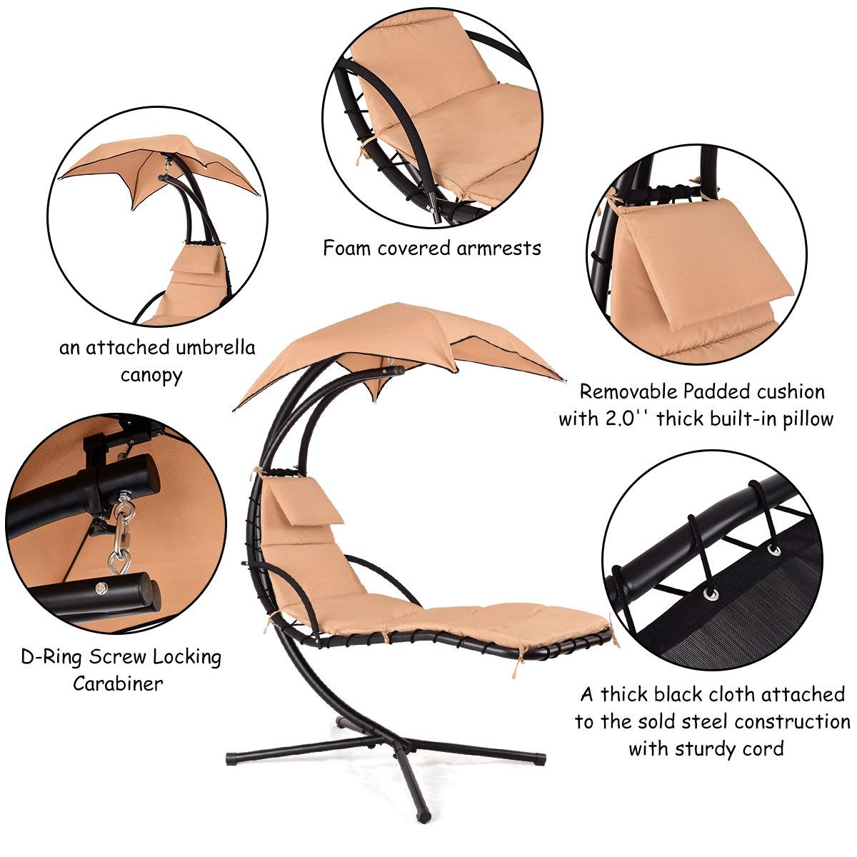 Free Standing Hammock Stand for Adults - Outdoor Swings, Patio Lounge Chair & Yard Hanging Chair - Durable Khaki Hammock for Backyard, Garden & Poolside Relaxation