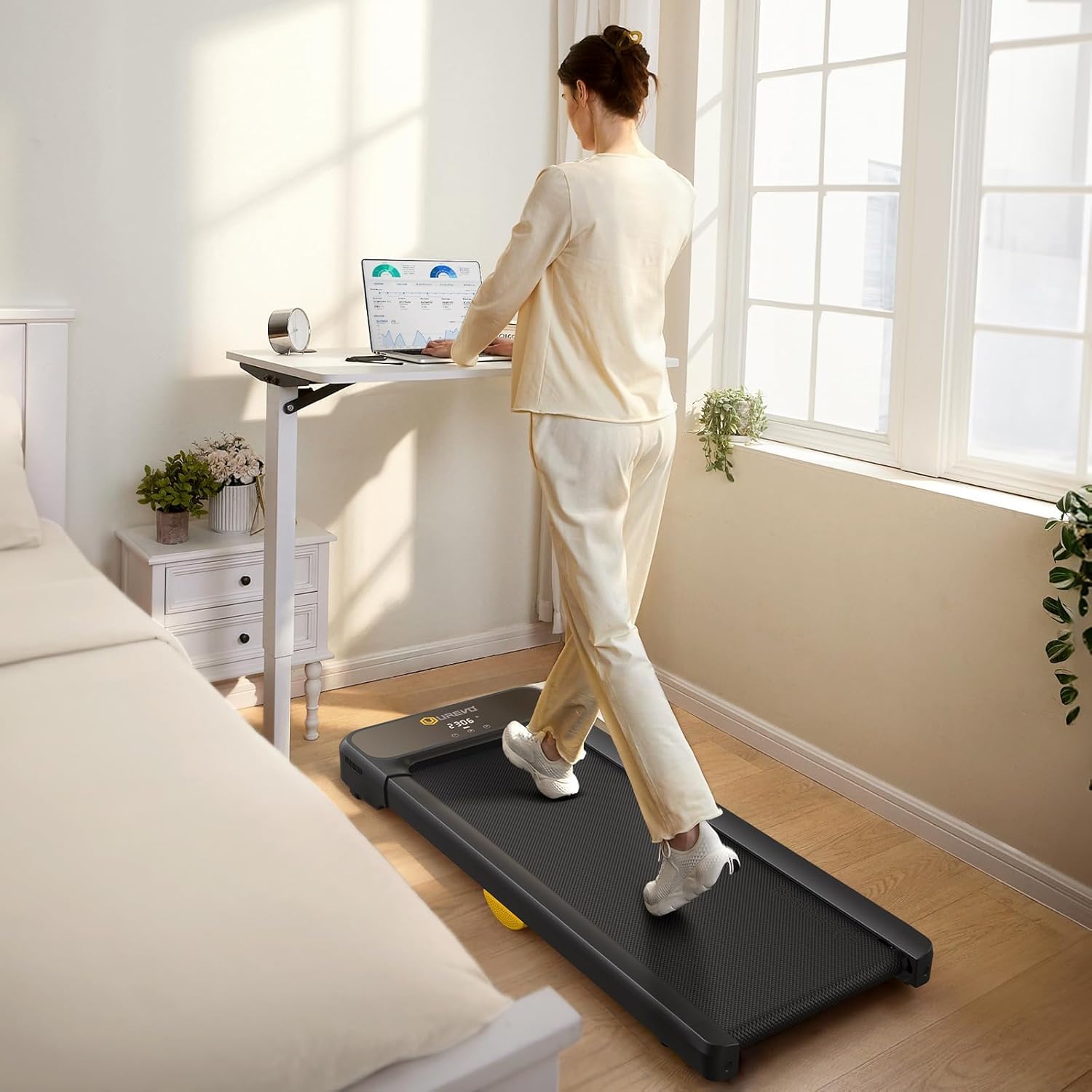 UREVO Under Desk Treadmill - Portable Walking Pad for Home & Office with Remote Control, LED Display & Double Shock Absorption (265 lb Capacity) - Perfect for Workouts While Working or Watching TV