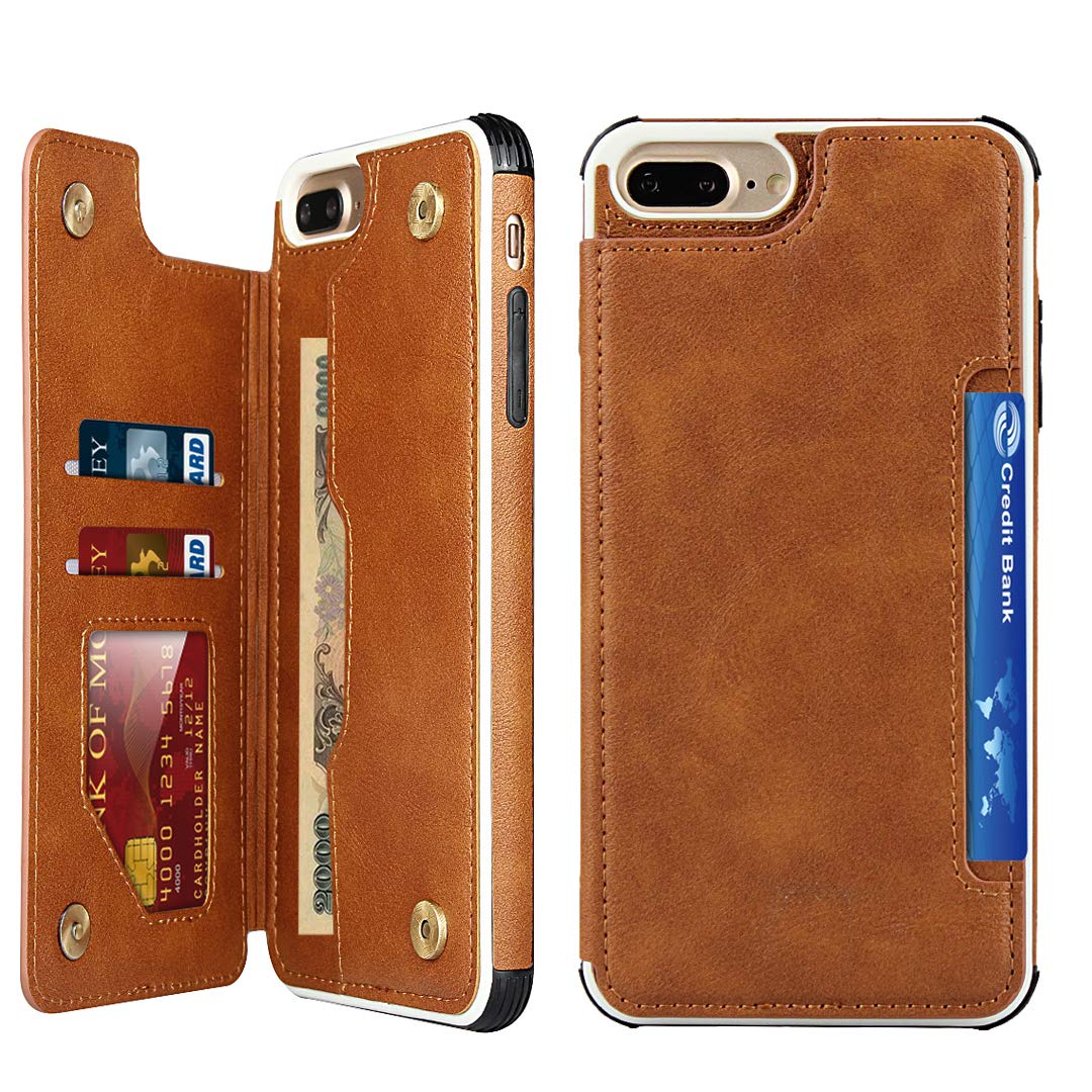 Premium Leather Wallet Case for iPhone 7 Plus/8 Plus - RFID Blocking Card Holder & Flip Cover | Slim Protective Phone Case with 3 Card Slots | Perfect for Business, Travel & Everyday Use