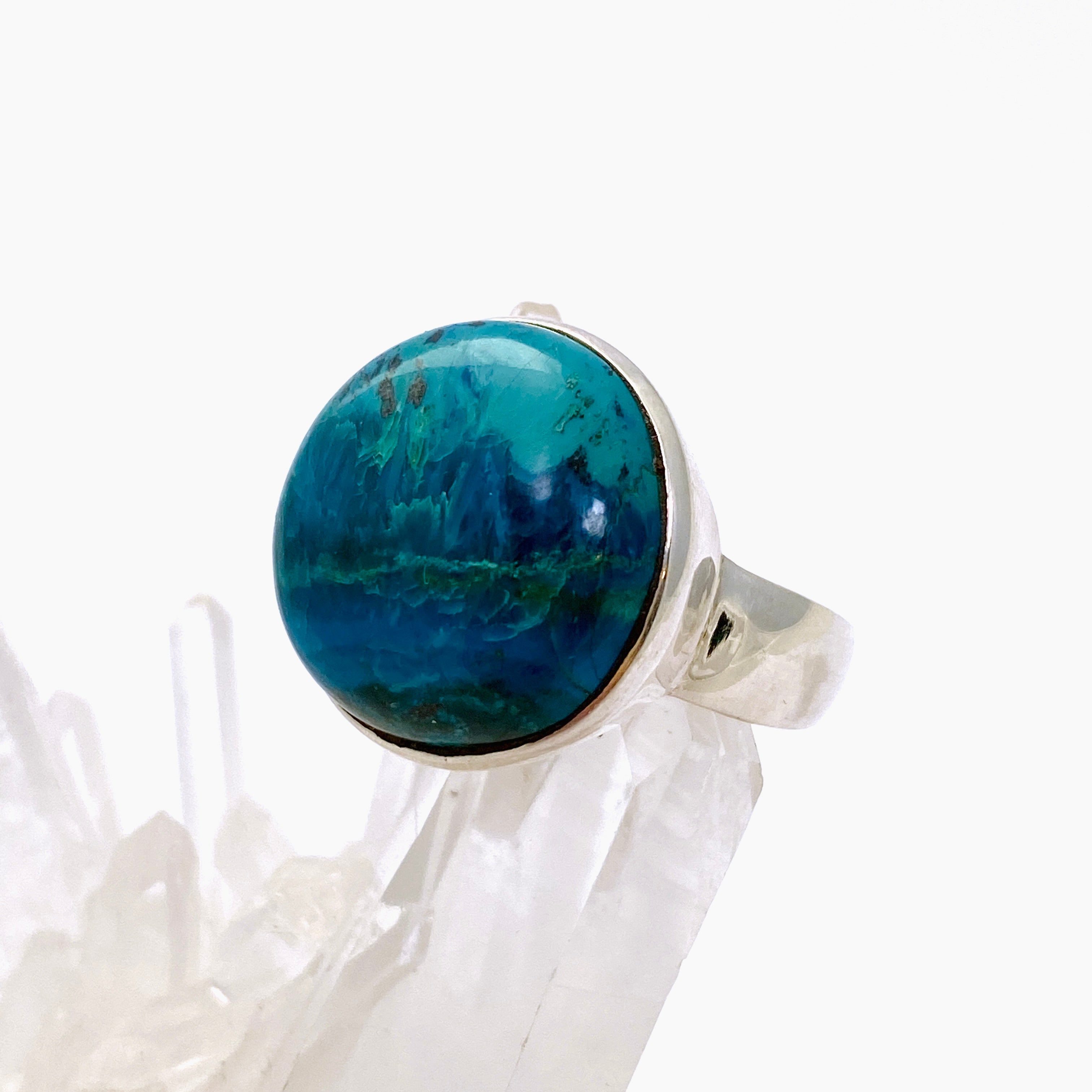 Shattuckite Round Cabochon Ring - Size 10.5 - Natural Stone Jewelry - Handmade Boho Ring for Women - Perfect for Spiritual Healing & Meditation Accessories