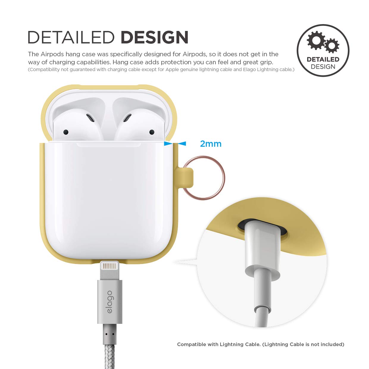 Premium Silicone Case with Keychain for Apple AirPods 1 & 2 - Wireless Charging Compatible, LED Visible, Shockproof Protection (Yellow) - Perfect for Gym, Travel & Daily Use