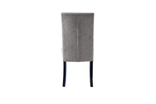 Owen Upholstered Dining Chair Set of 2 - Grey Linen Armless Side Chair with Black Wooden Legs & Silver Nailhead Trim | Modern Kitchen, Dining Room, Breakfast Nook Seating
