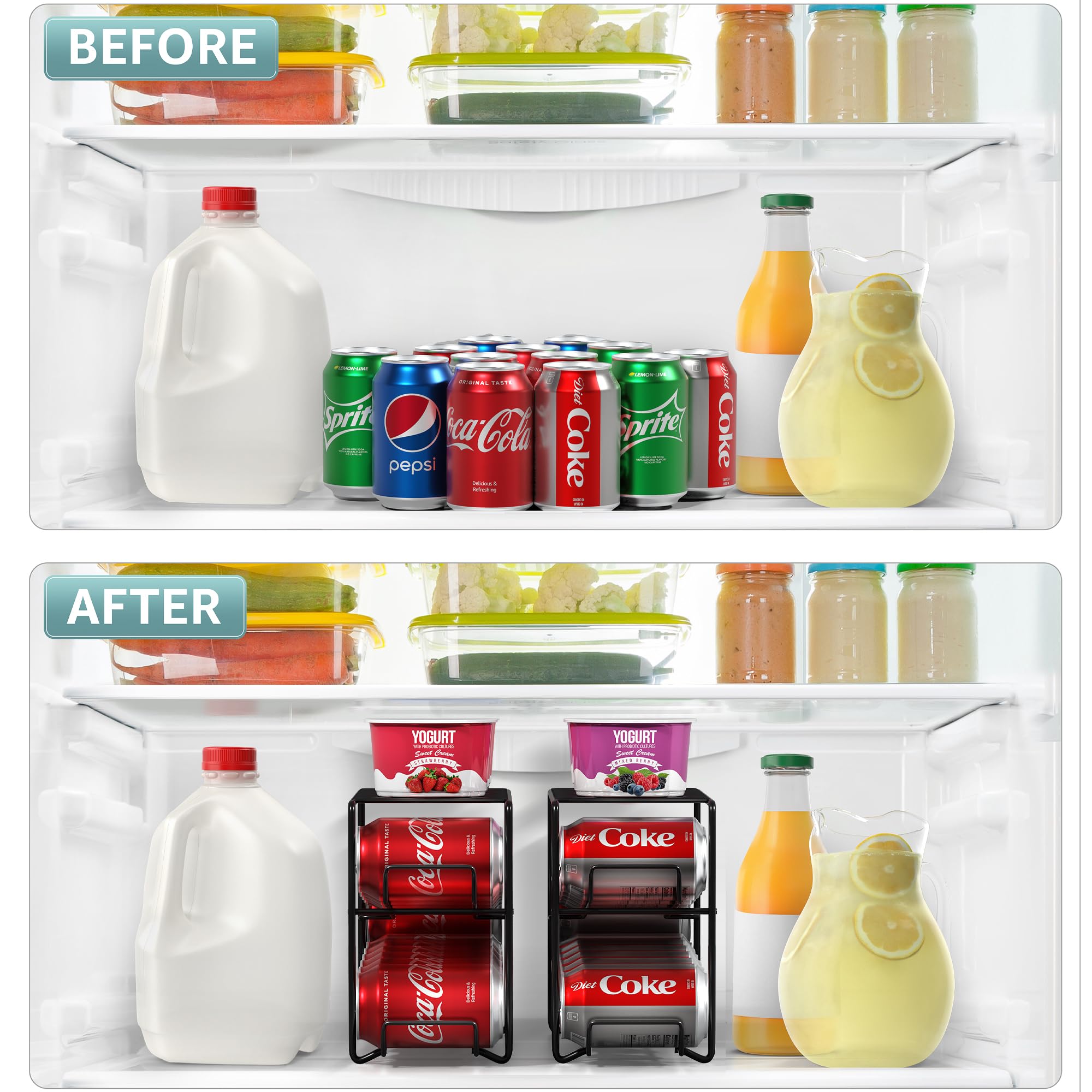 Sorbus 12oz Soda Can Organizer & Dispenser - 2 Pack Black Beverage Rack for Refrigerator - Holds 12 Standard Cans - Perfect for Parties, BBQs, and Home Organization