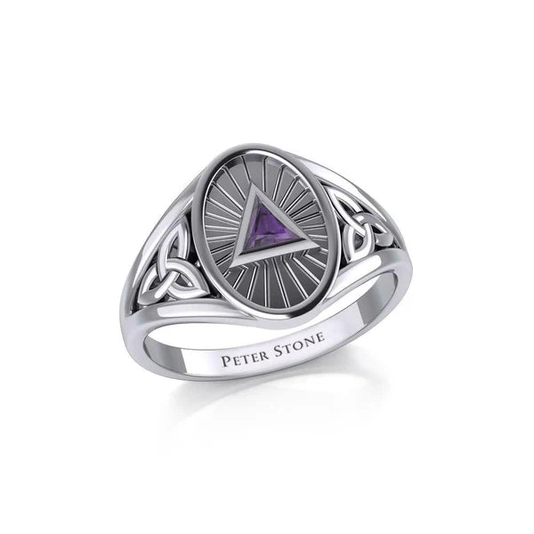 Celtic Trinity Knot Sterling Silver AA Recovery Ring with Inlaid Symbol - Meaningful Jewelry for Sobriety & Spiritual Protection - Perfect for 12-Step Programs, Addiction Recovery Gifts, and Irish Heritage Celebrations