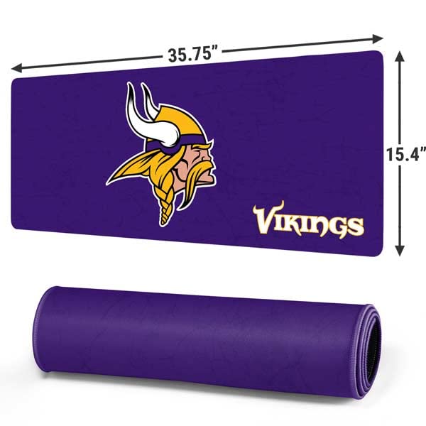 Skinit Extra Large Gaming Mouse Pad - Officially Licensed NFL Minnesota Vikings Distressed Design | Non-Slip Rubber Base & Stitched Edges | Waterproof Desk Mat for Keyboard & Mouse | Perfect for Gaming, Office & Home Workspace