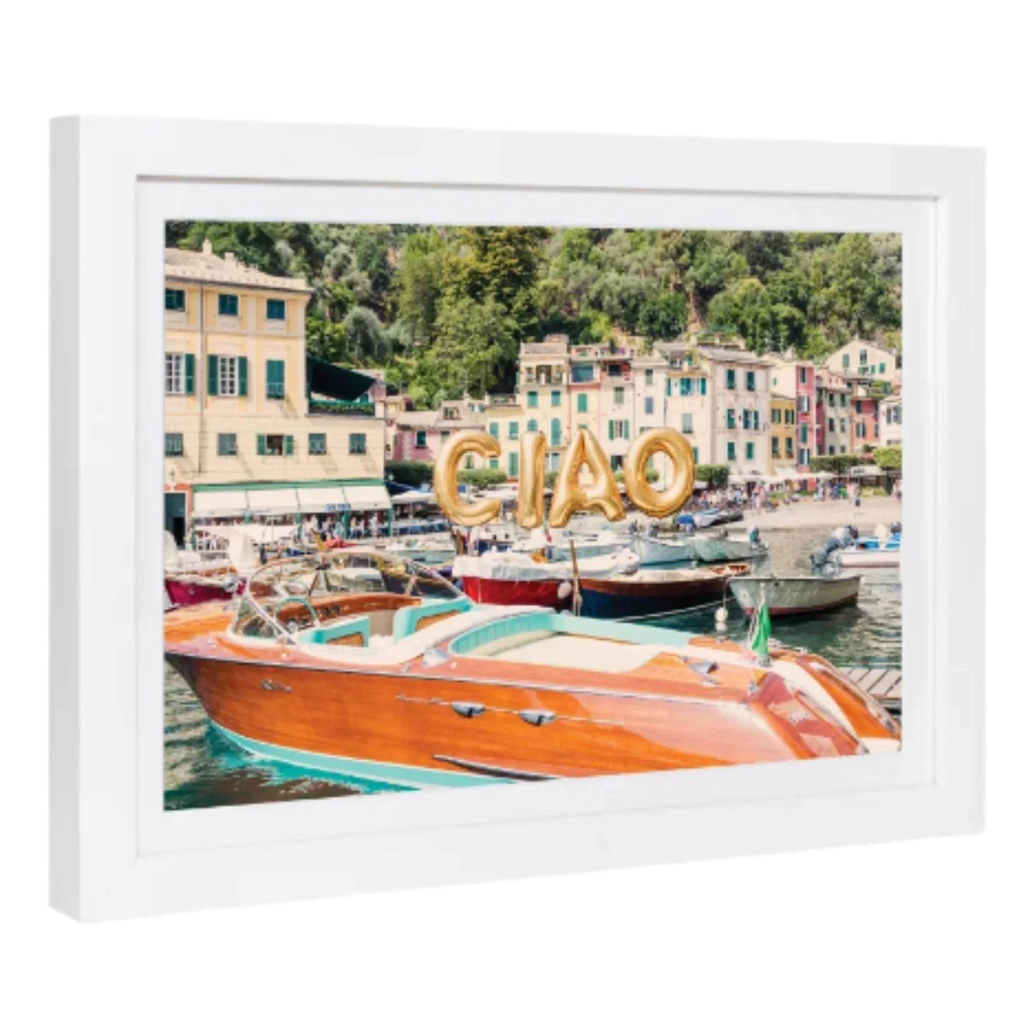 Gray Malin Ciao Portofino Mini Framed Print - Coastal Wall Art for Beach House Decor, Office & Living Room