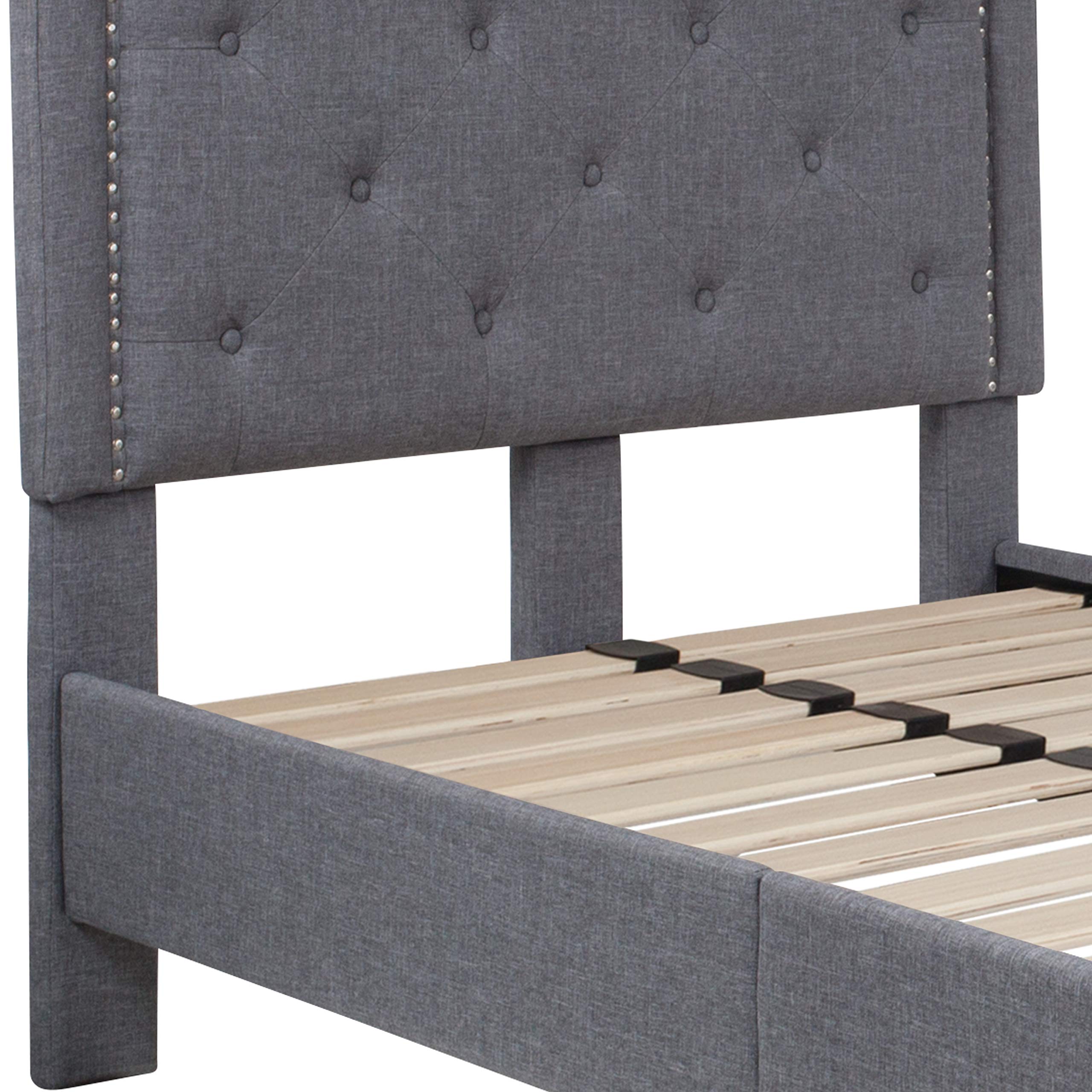 Twin Size Arched Tufted Platform Bed Frame with Light Gray Fabric Upholstery - Perfect for Small Bedrooms, Guest Rooms & Dorm Rooms