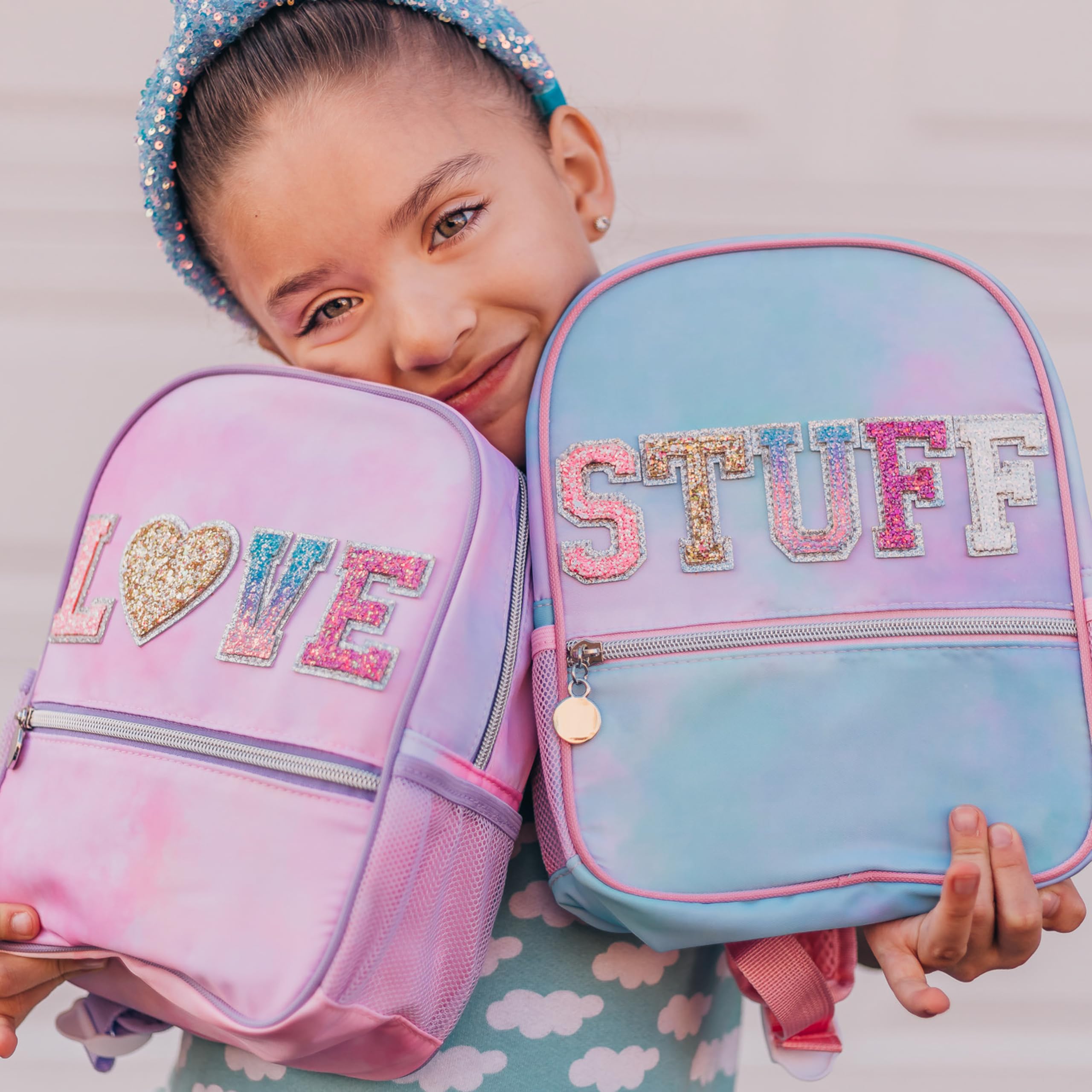FROG SAC Mini Toddler Backpack for Girls - Pink Tie Dye Glitter Preschool Backpack, Small Daycare Bookbag for Little Girls - Perfect for School, Travel & Daily Use (LOVE - Tie Dye)