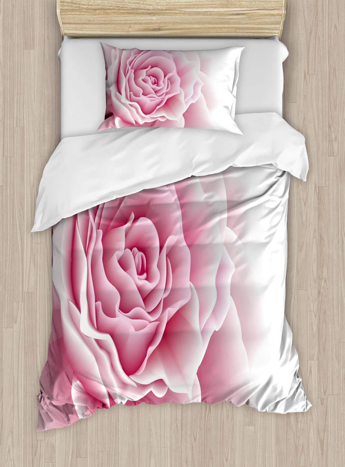Ambesonne Romantic Rose Petals Duvet Cover Set - 2 Pack Twin Size Pale Pink & White Bedding with 2 Duvet Covers & 2 Pillowcases - Wedding Theme, Bridal Decor, Bedroom Decor for Romantic Celebration - Perfect for Guest Rooms, Master Bedrooms & Bridal Showers