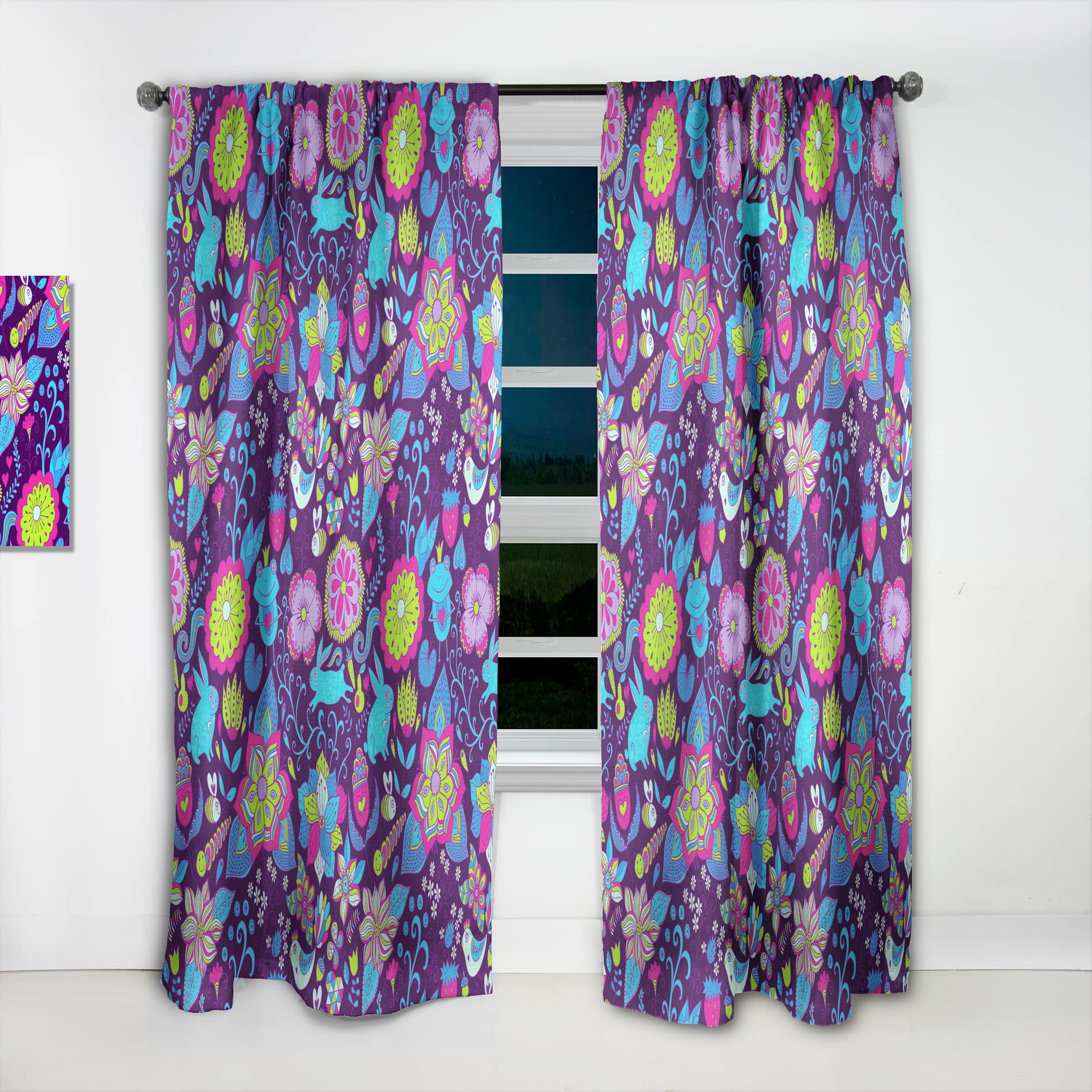DesignQ Romantic Doodle Floral Print Blackout Curtains - Thermal Insulated Single Panel (52x120 Inches) for Bedroom & Living Room - Perfect for Home Decor, Privacy & Light Control