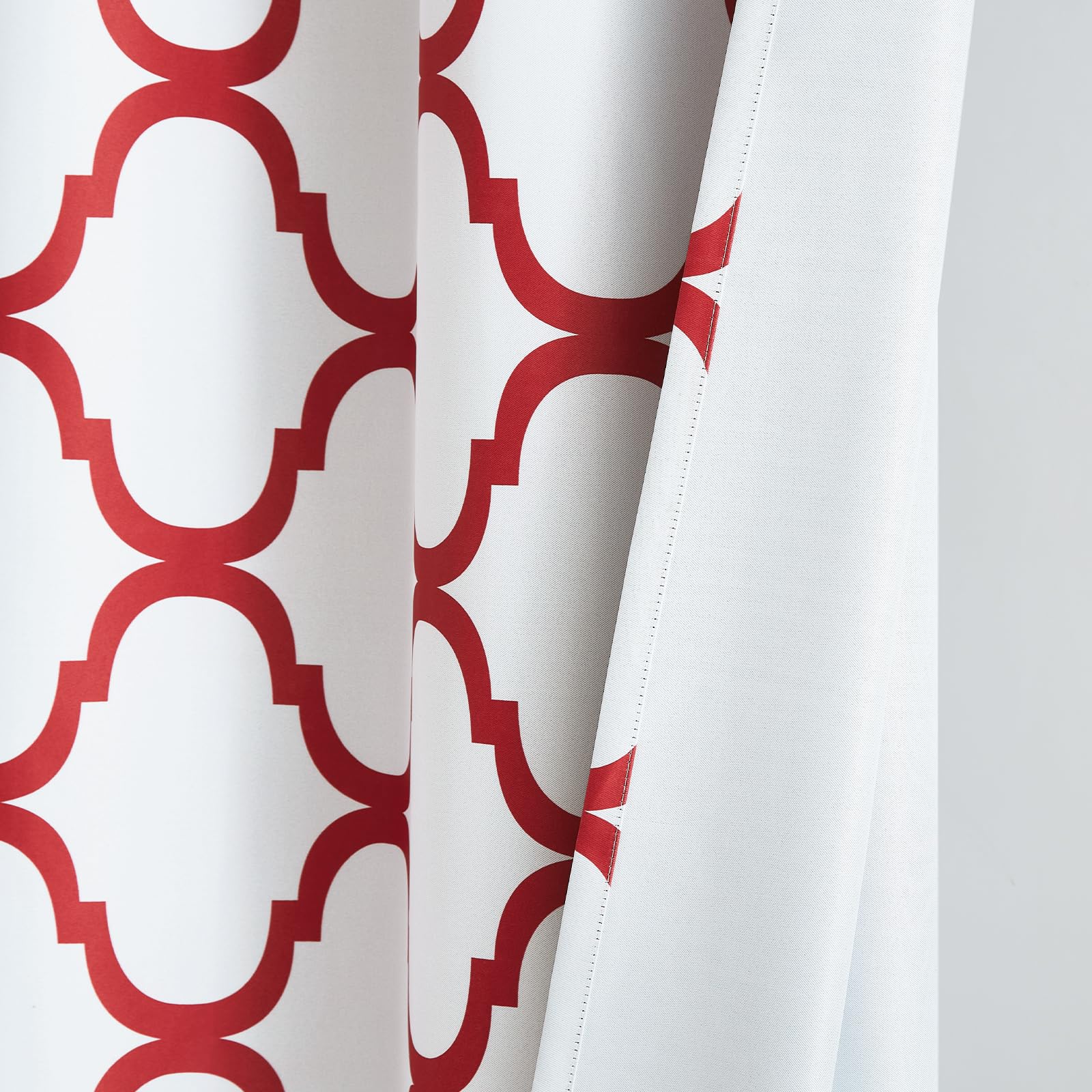 Melodieux Set of 2 Moroccan Style Geometric Lattice Tier Curtains - 29x36 Inches, Off White/Red | Rod Pocket Window Treatments for Kitchen, Cafe, Bathroom & Small Windows | Perfect for Boho Home Decor & Privacy