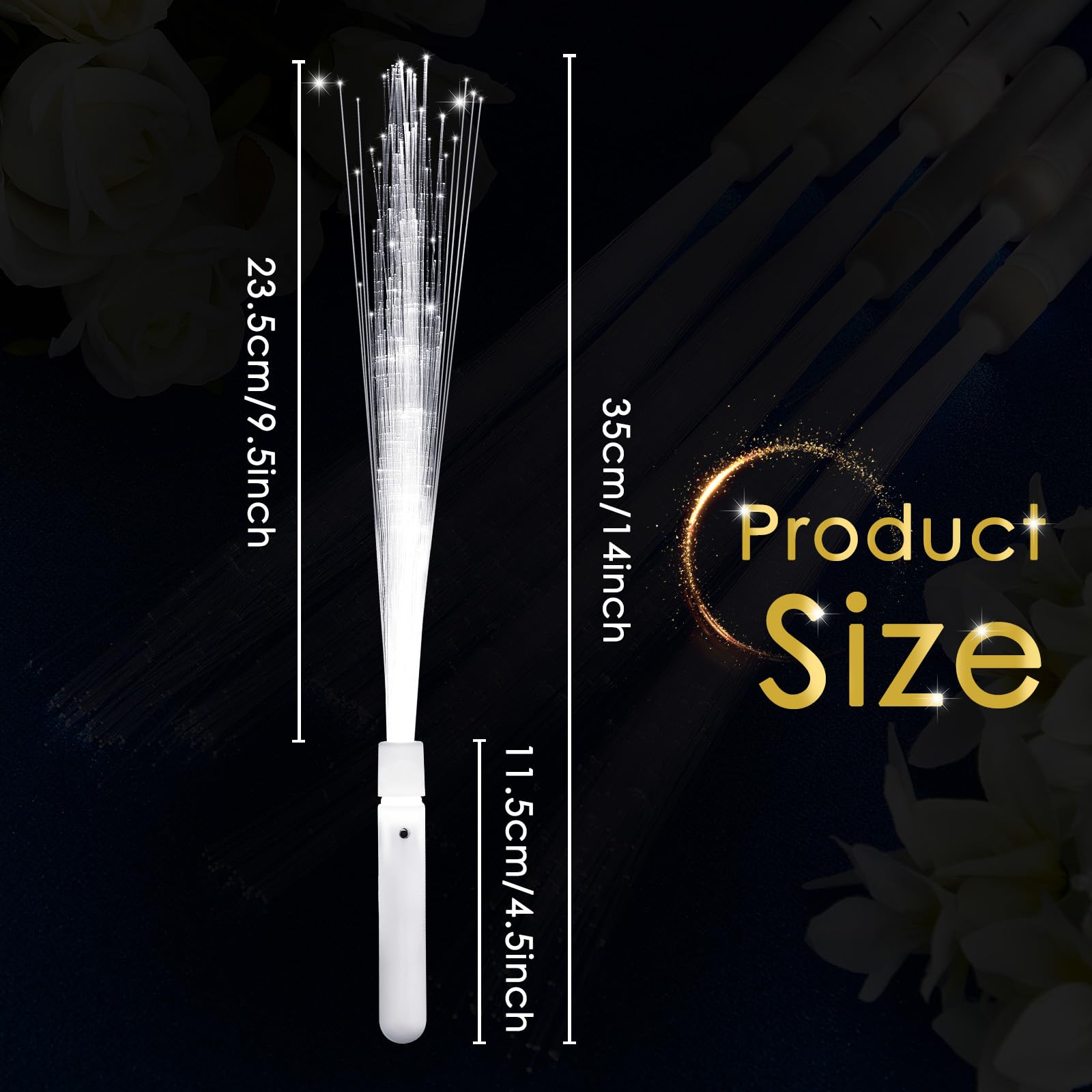 **80-Pack 14-Inch Fiber Optic LED Magic Wands - White Glow Sticks with 3 Light Modes for Weddings, Bridal Showers, Birthdays & Dark Parties | Flashing Sparklers for Dance Performances & Nighttime Celebrations**