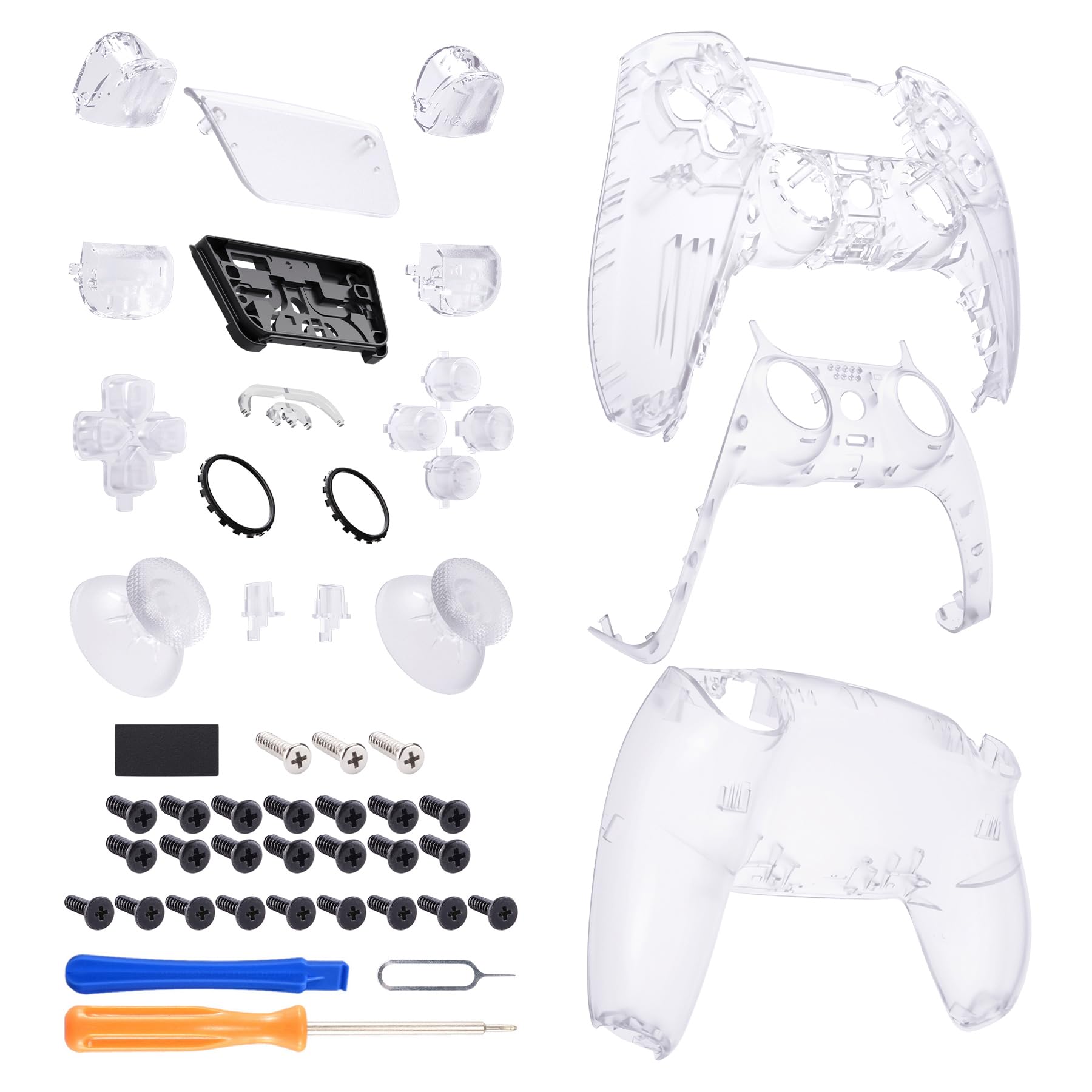eXtremeRate Clear PS5 Controller Shell Replacement Kit - Full Set with Buttons & Touchpad Cover for BDM-030/040/050 Models | Custom Decorative Front & Back Plates | Gaming Accessories for Enhanced PS5 Experience