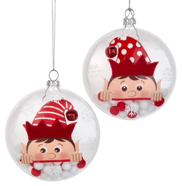 4 Pack Glass Elf Christmas Ornaments with Colorful Pom Poms - Perfect for Holiday Tree Decor, Gift Toppers & Festive Home Decorations