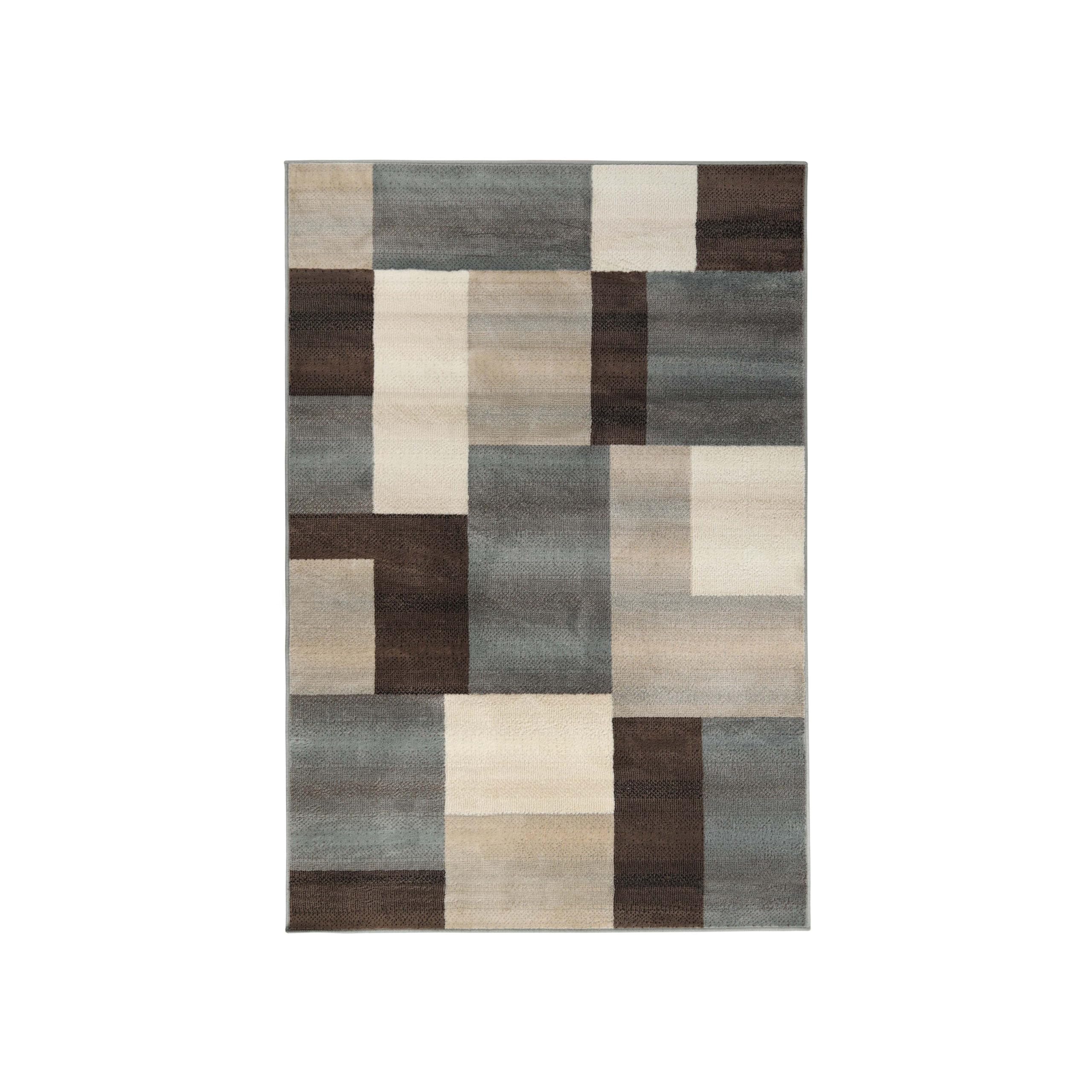 Premium Modern Geometric Tile Indoor Area Rug - Washable Jute Backing for Living Room, Bedroom, Office, Kitchen & Dining | Clifton Multi Collection (Grey Brown, 2' x 3') | Stylish Home Decor & Floor Protection