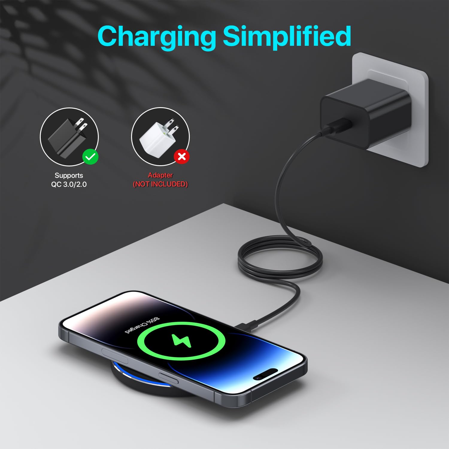 20W Fast Wireless Charger Pad - Qi-Certified Charging Station for iPhone 12/13/14/15/16, Samsung Galaxy S21/S22/S23/S24, Google Pixel & More - Perfect for Bedside, Office Desk & Car Use