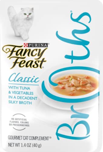 Fancy Feast Classic Broths with Tuna & Vegetables - 16 Pouch Pack | Wet Cat Food Topper for Enhanced Flavor & Hydration | Perfect for Picky Eaters & Senior Cats