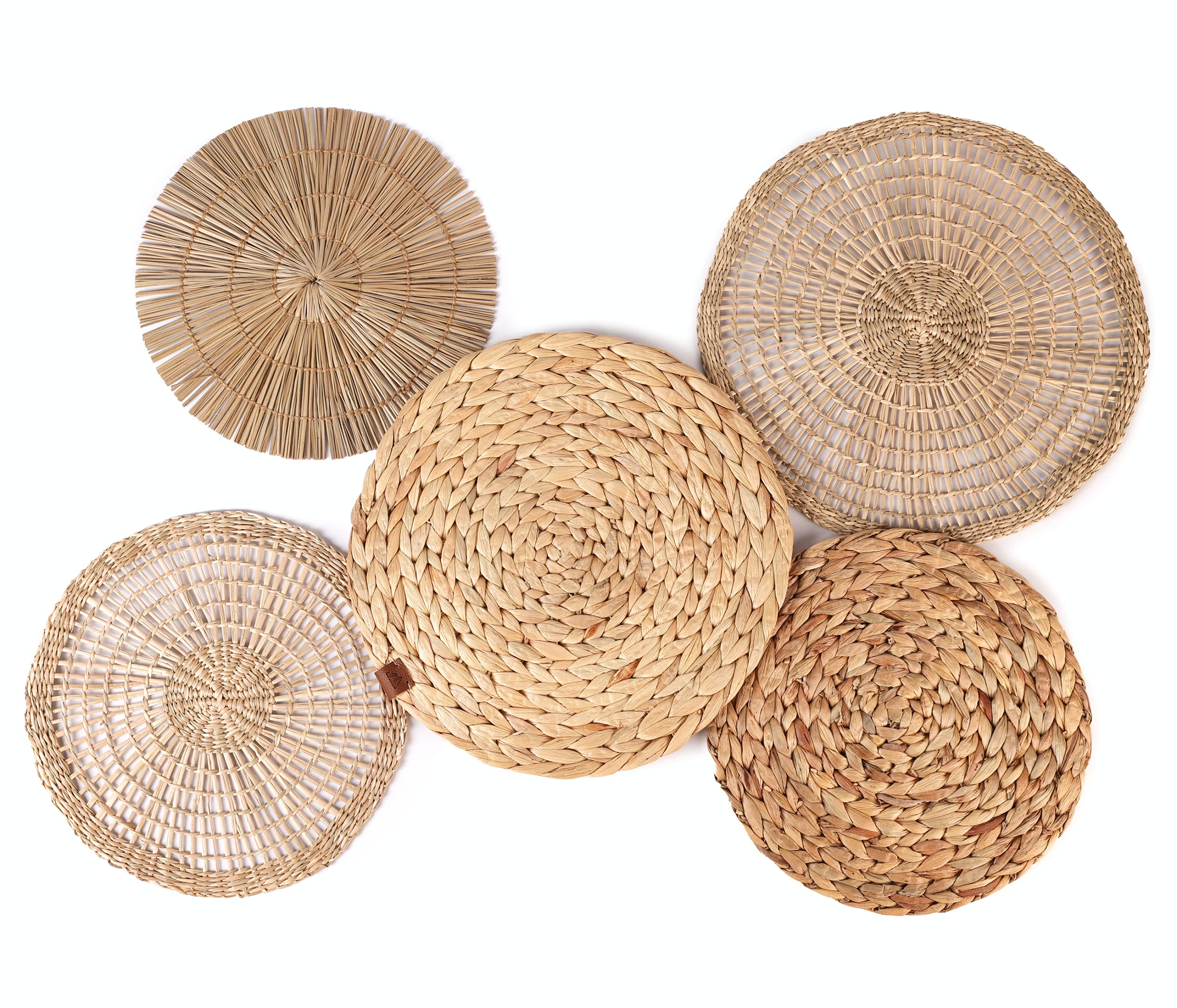 Boho Woven Wall Baskets Set of 5 - Rattan Decor for Home & Office