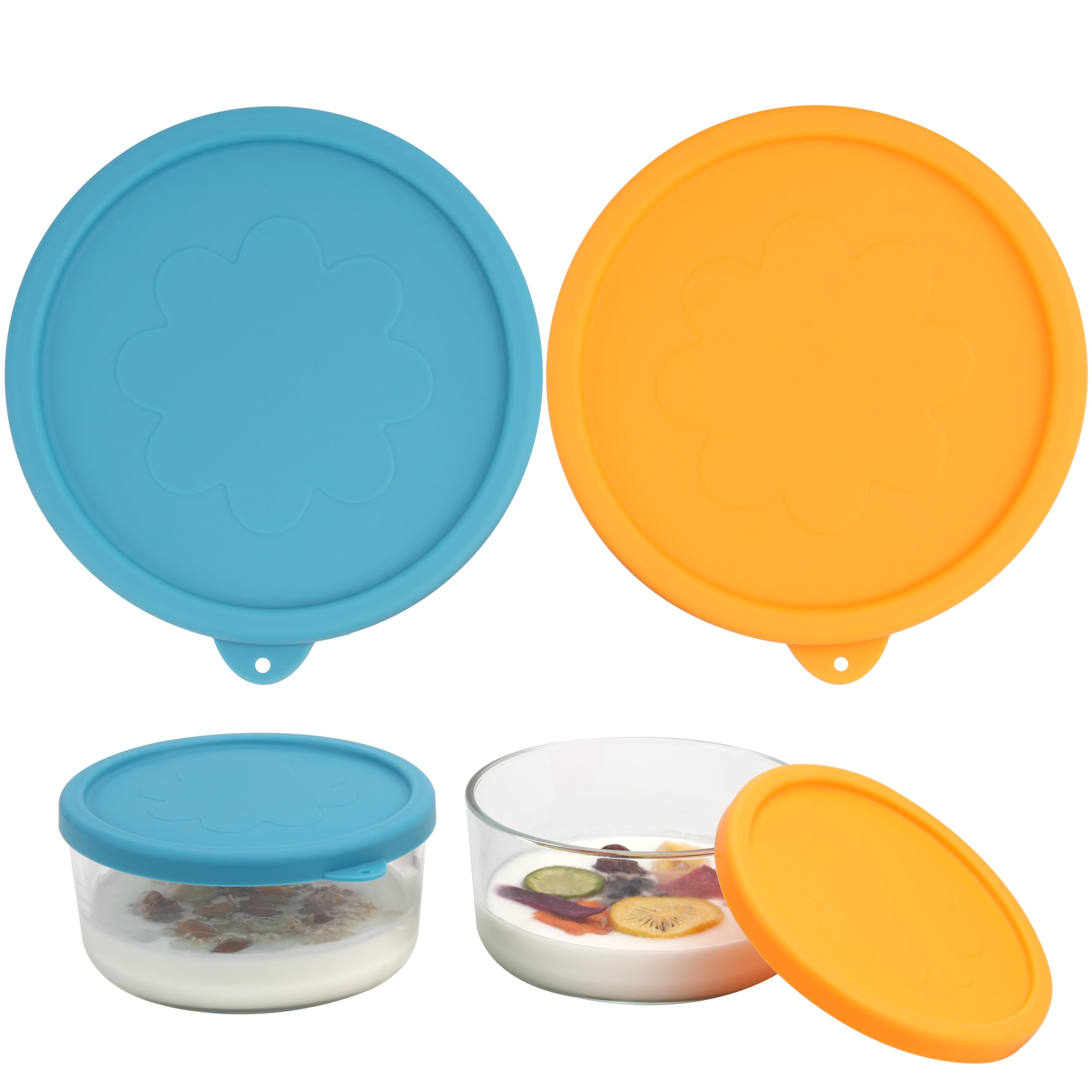2-Pack Silicone Replacement Lids for 1-Quart Glass Yogurt Containers (4 Cup) - Reusable, Dishwasher, Freezer & Microwave Safe - Perfect for Food Storage, Meal Prep & Leftovers (Containers Not Included)