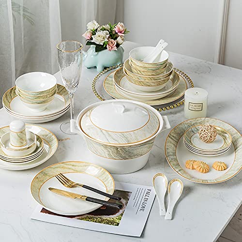 Premium European Bone China Ceramic Tableware Set - Elegant Dinner Plates, Bowls & Chopsticks in Gift Box - Perfect for Fine Dining, Wedding Gifts & Home Decor