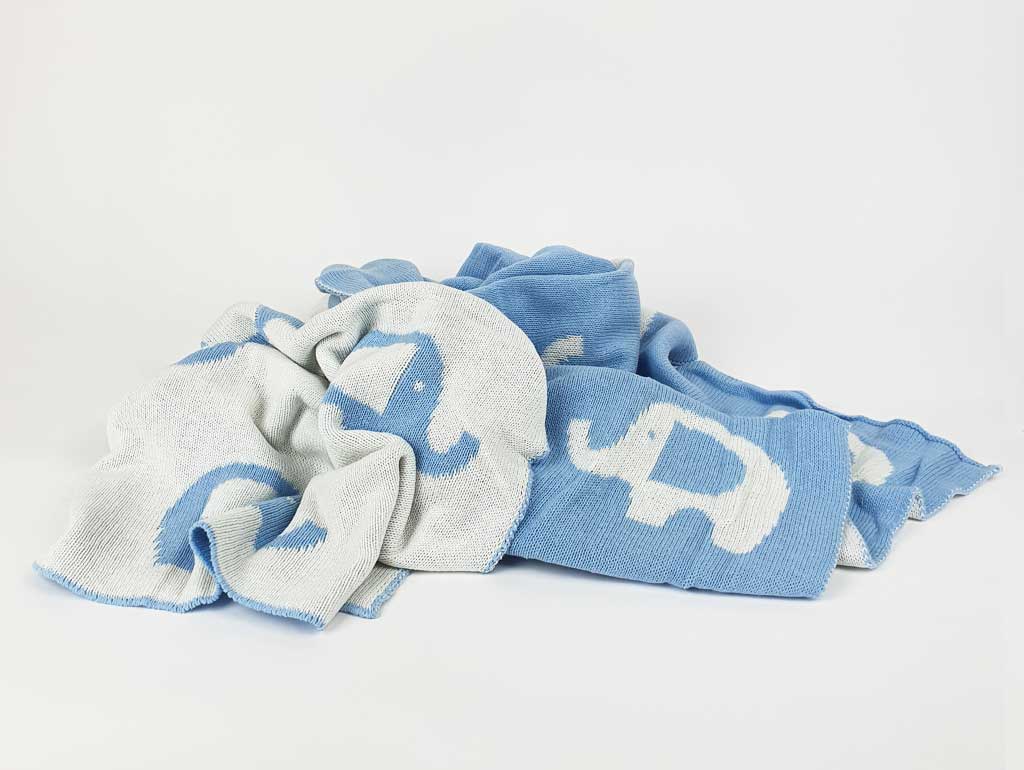 Soft Blue Cotton Knit Elephant Baby Blanket - Cozy & Breathable Nursery Blanket for Newborns, Infants & Toddlers - Perfect for Swaddling, Stroller, Crib & Photo Props
