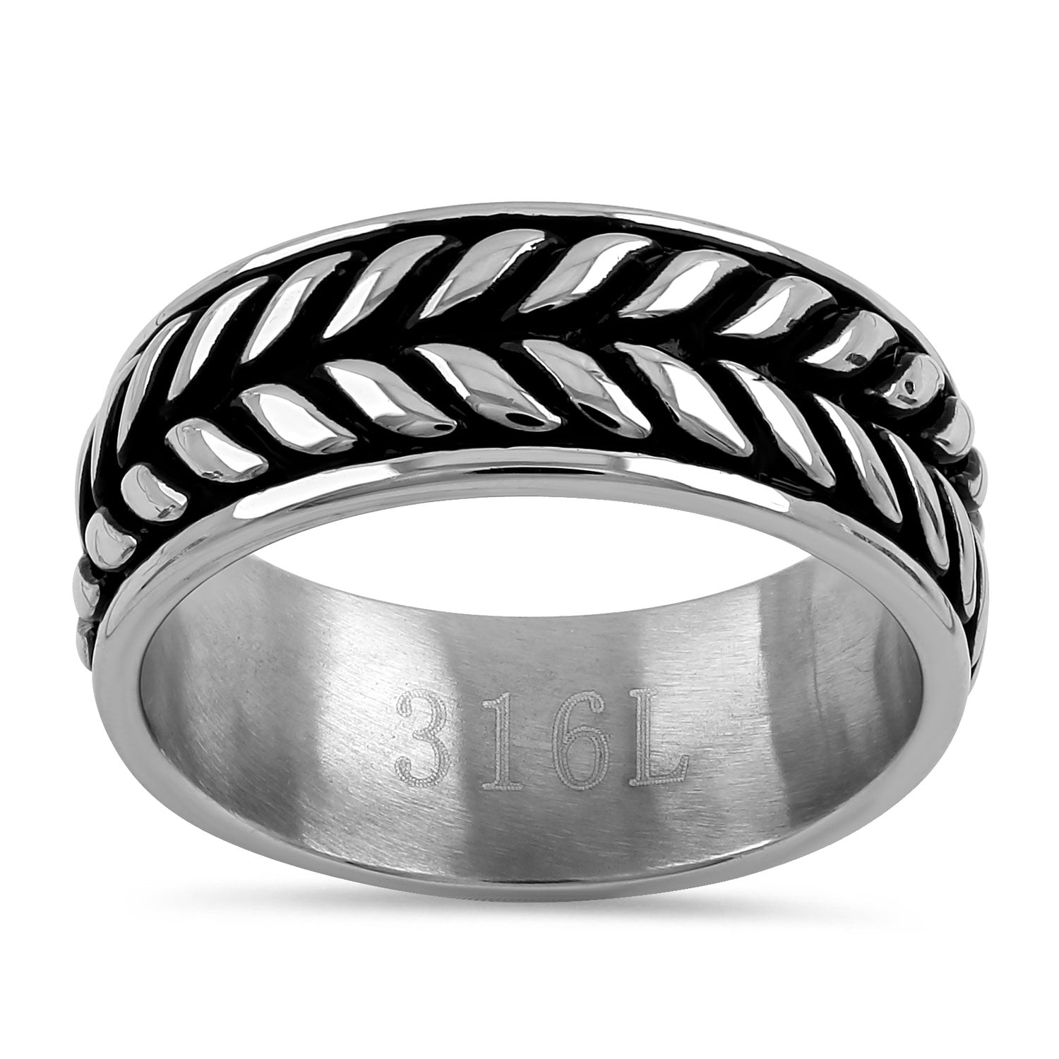 Stainless Steel Laurel Leaf Eternity Pattern Band Ring for Women - Elegant Wedding, Anniversary, or Gift Jewelry - Durable & Hypoallergenic Fashion Accessory