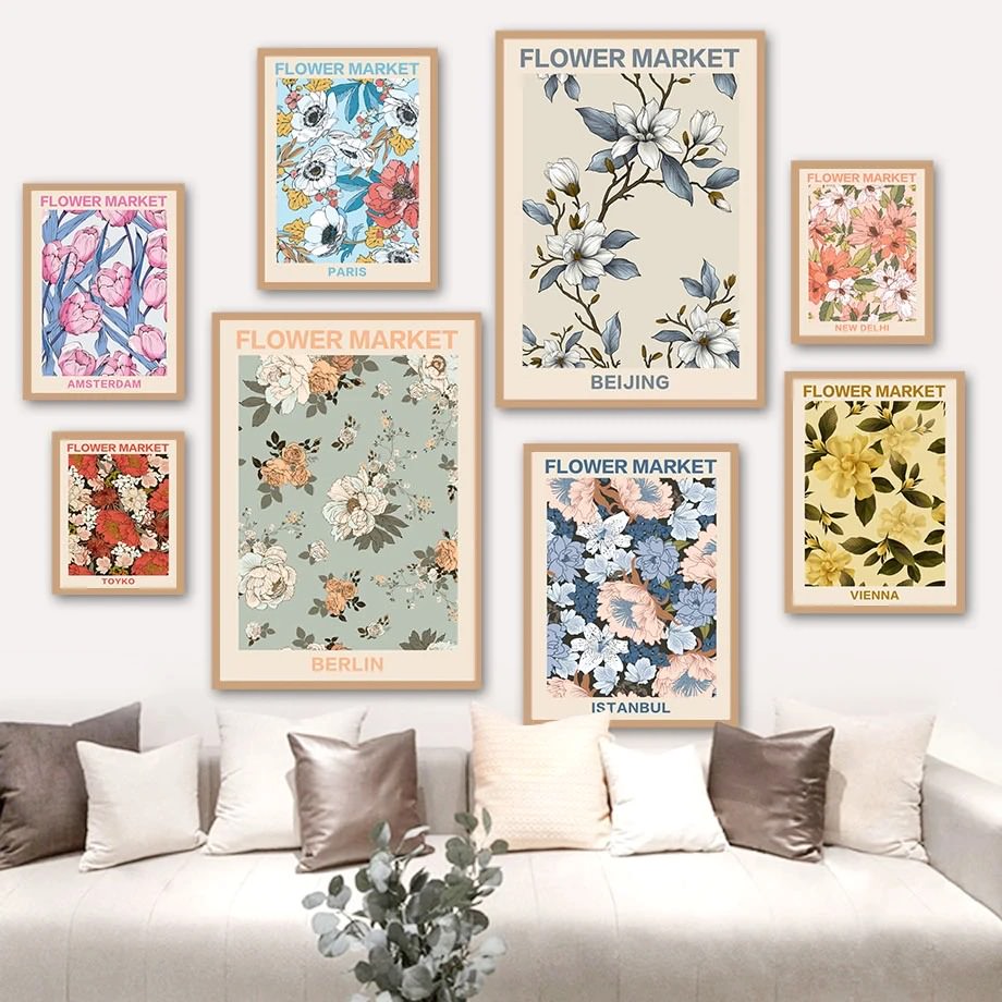 Vintage Pale Floral Art Canvas Posters - Botanical Wall Decor for Living Room, Bedroom & Office - Perfect for Home Decor and Gift Giving