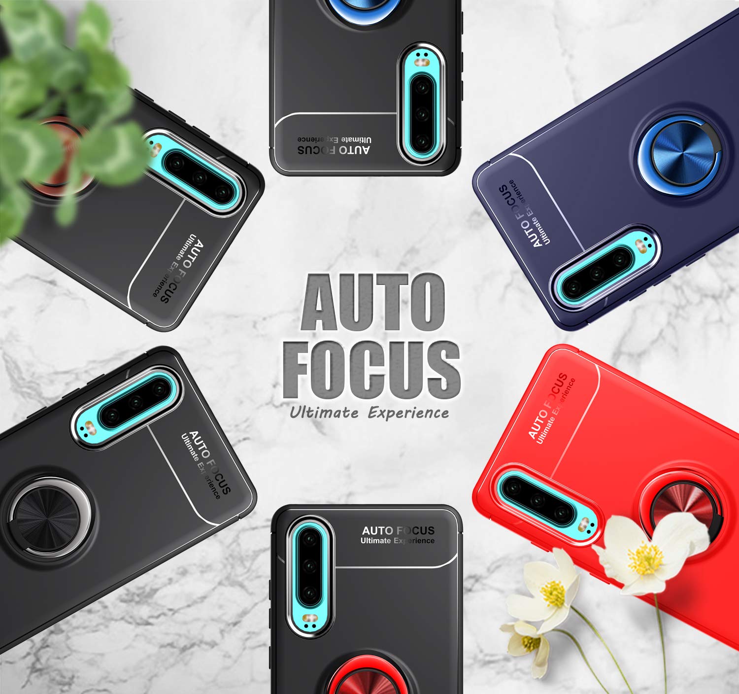 iCoverCase Compatible with Huawei P30 Case with Rotatable Metal Ring Holder & Kickstand - Shockproof Anti-Scratch Ultra-Slim Protective Cover (Blue+Black) | Works with Magnetic Car Mount | Perfect for Driving, Travel & Daily Use