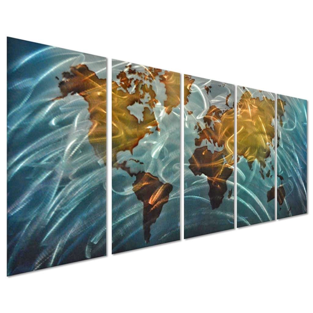 Modern Metal Wall Art - Abstract World Map Sculpture for Contemporary Home Décor | Perfect for Living Room, Bedroom & Office Decor