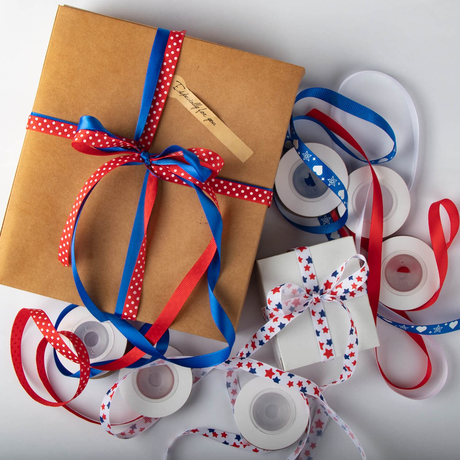 6 Rolls Patriotic Ribbon - Red White Blue Grosgrain Ribbon for 4th of July, Gift Wrapping, DIY Crafts (3/8
