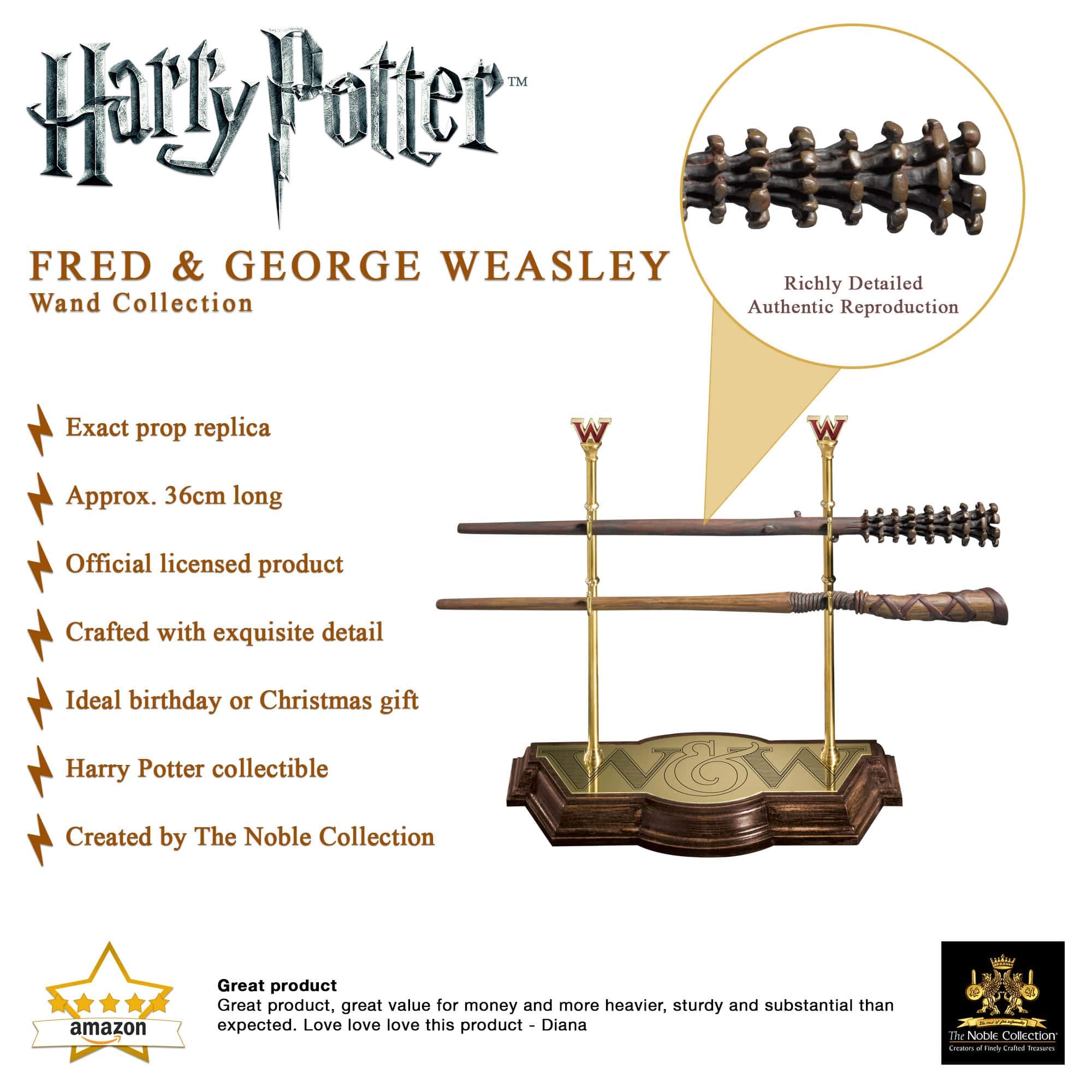 **The Noble Collection Harry Potter Fred & George Weasley Wands - 17in (43cm) Official Movie Replica Wands with Display Stand - Perfect for Collectors, Cosplay & Harry Potter Gifts**