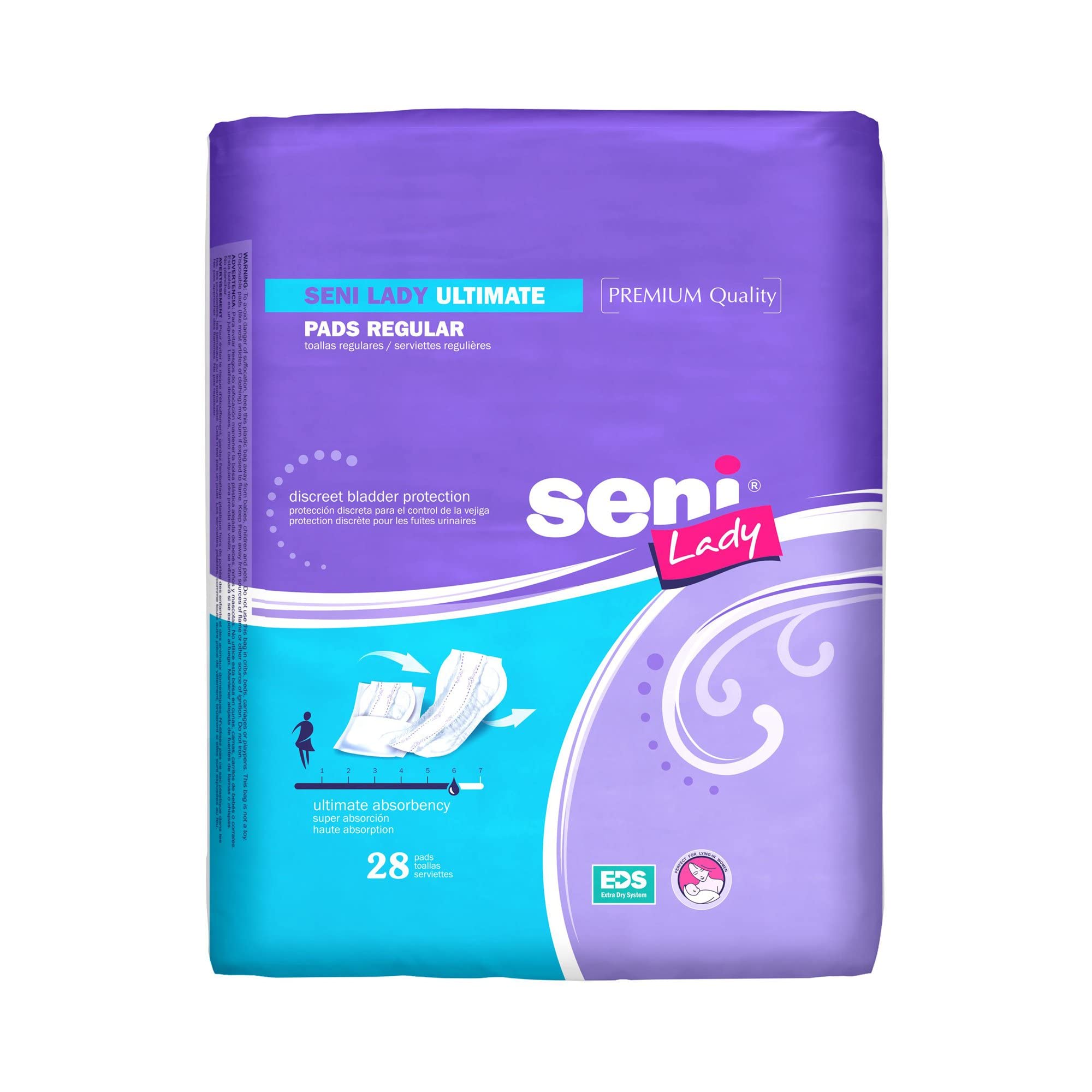 Seni Lady Ultimate Pads Regular - 224 Count | Super Absorbent Incontinence Pads for Women | Comfortable & Odor Control Protection for Day & Night Use