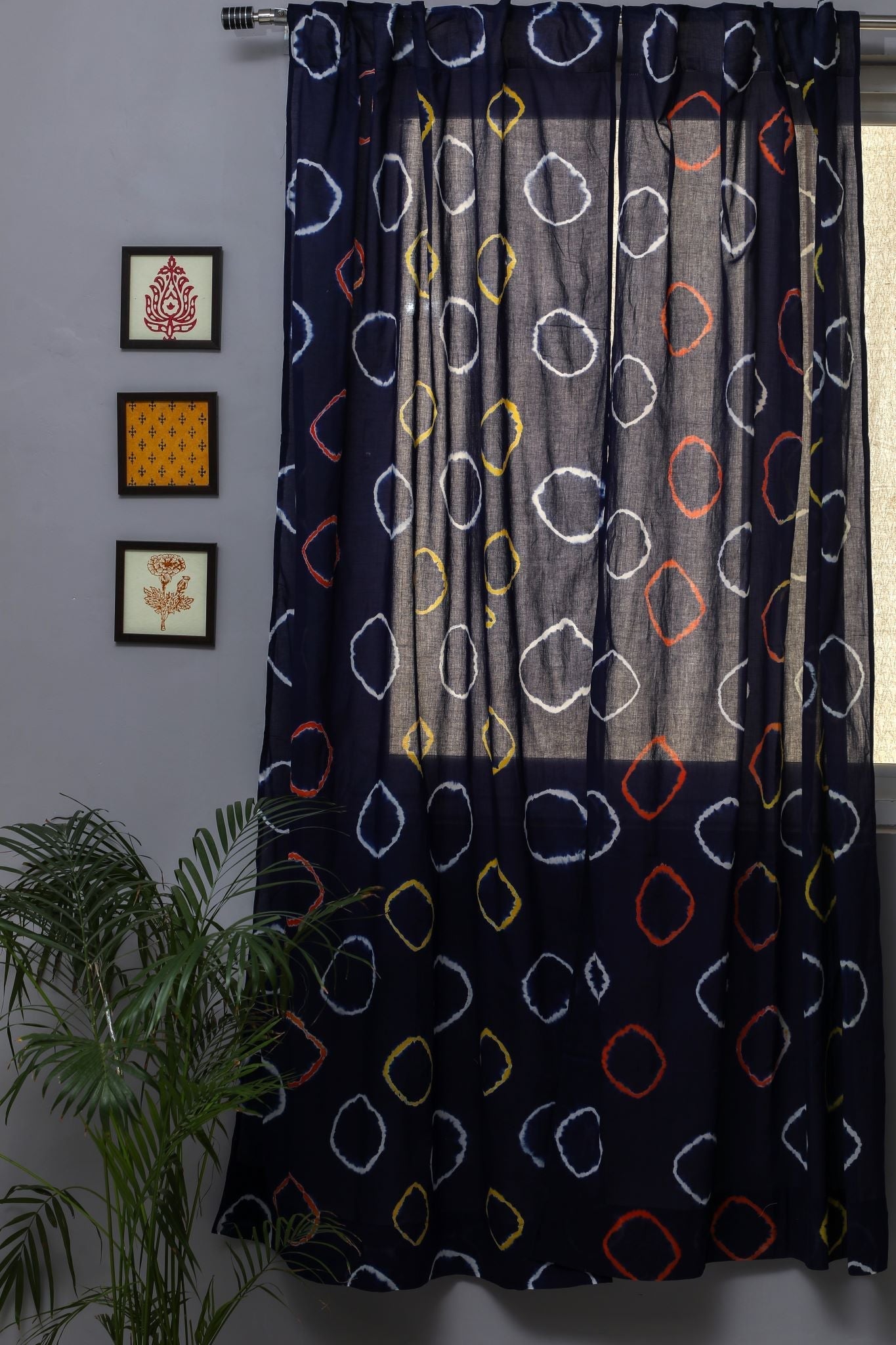 Blue Flax Tie-Dye Cotton Door Curtain - Handmade SootiSyahi Window Drape for Boho Home Decor, Living Room & Bedroom