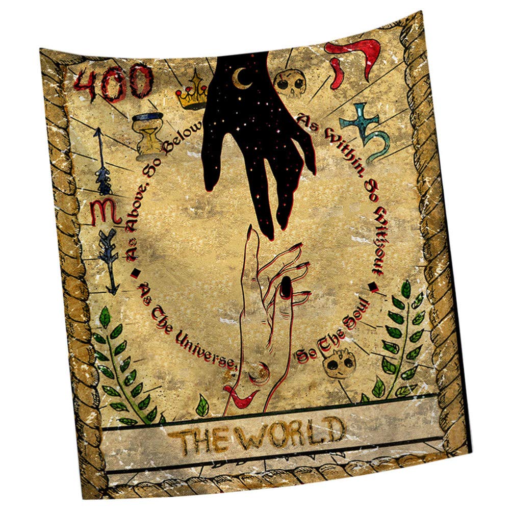 Vintage Tarot Tapestry Wall Art - Medieval Divination The World & Temperance Tapestry Decor for Bedroom, Home & Apartment | Blacklight Reactive Retro Tapestry | Perfect for Boho Decor, Meditation Spaces & Gothic Room Aesthetics