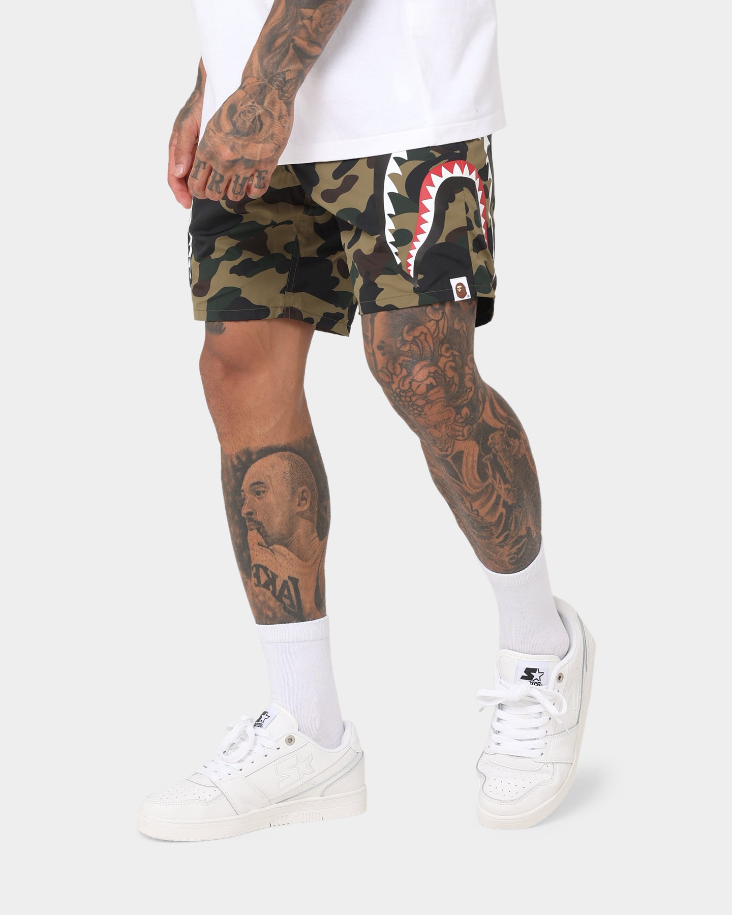 BAPE 1st Camo Side Shark Beach Shorts for Men - Army Green Swim Trunks | Perfect for Summer, Pool Parties & Beach Vacations